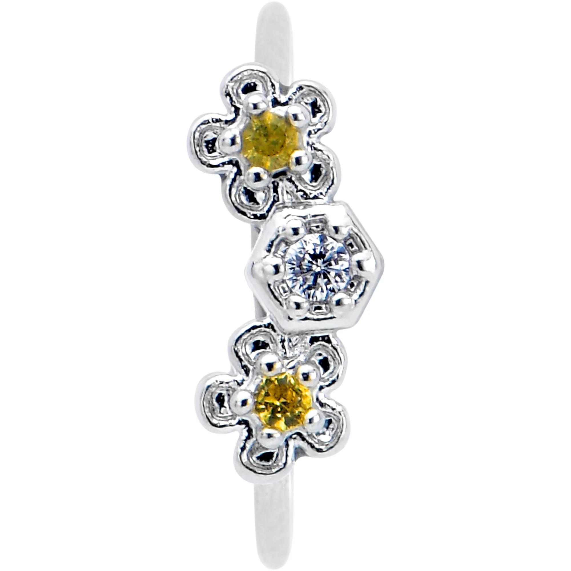 20G 5/16 Yellow CZ Gem Flower Honeycomb Nose Hoop - Image 2
