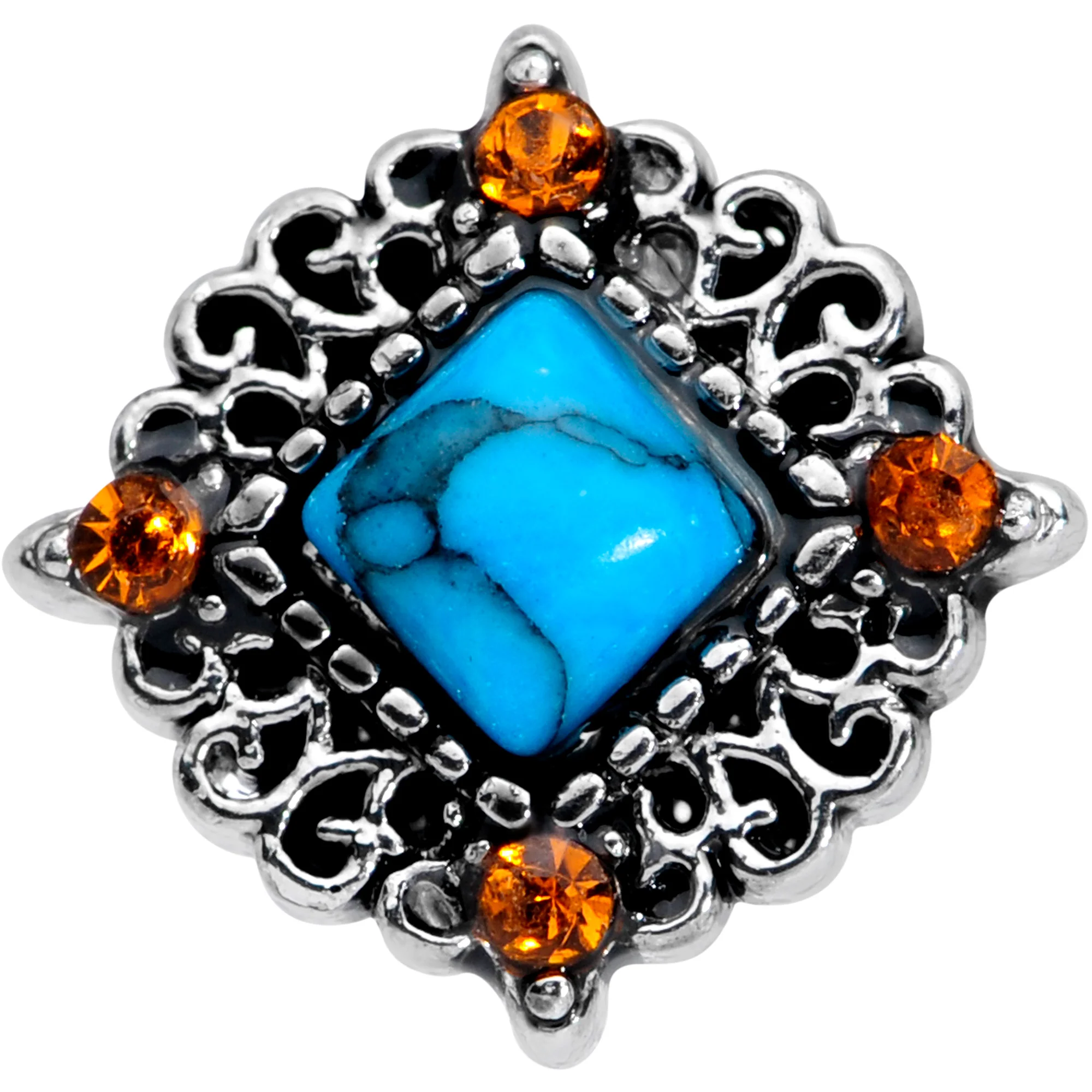 20G 5/16 Yellow Gem Blue Faux Turquoise Rhombus Nose Ring - Image 2