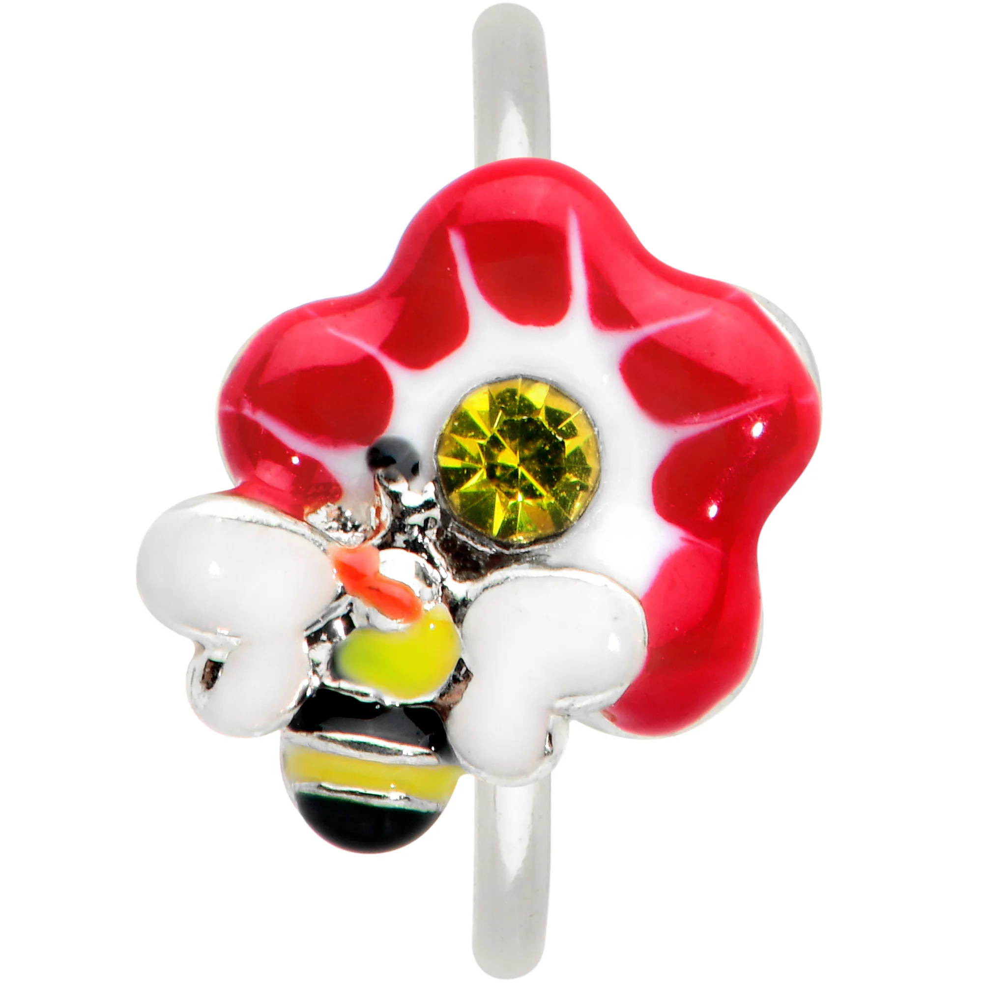 20G 5/16 Yellow Gem Queen Bee Flower Nose Hoop - Image 2