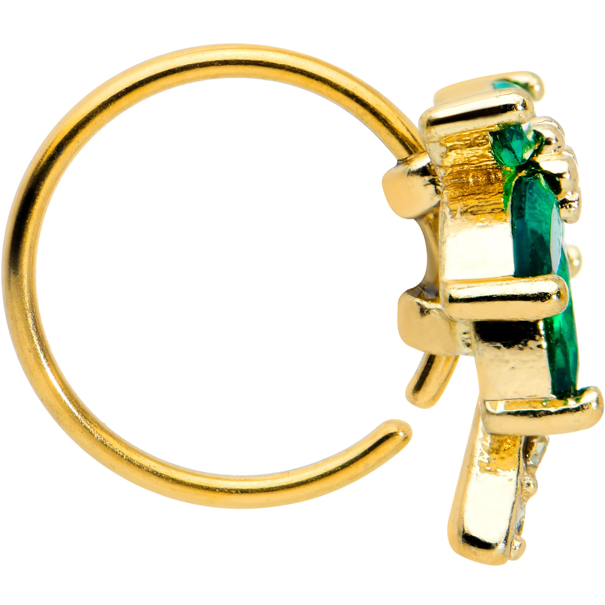 20G 5/16 Yellow Green Gem Gold Tone Palm Tree Nose Hoop - Image 3