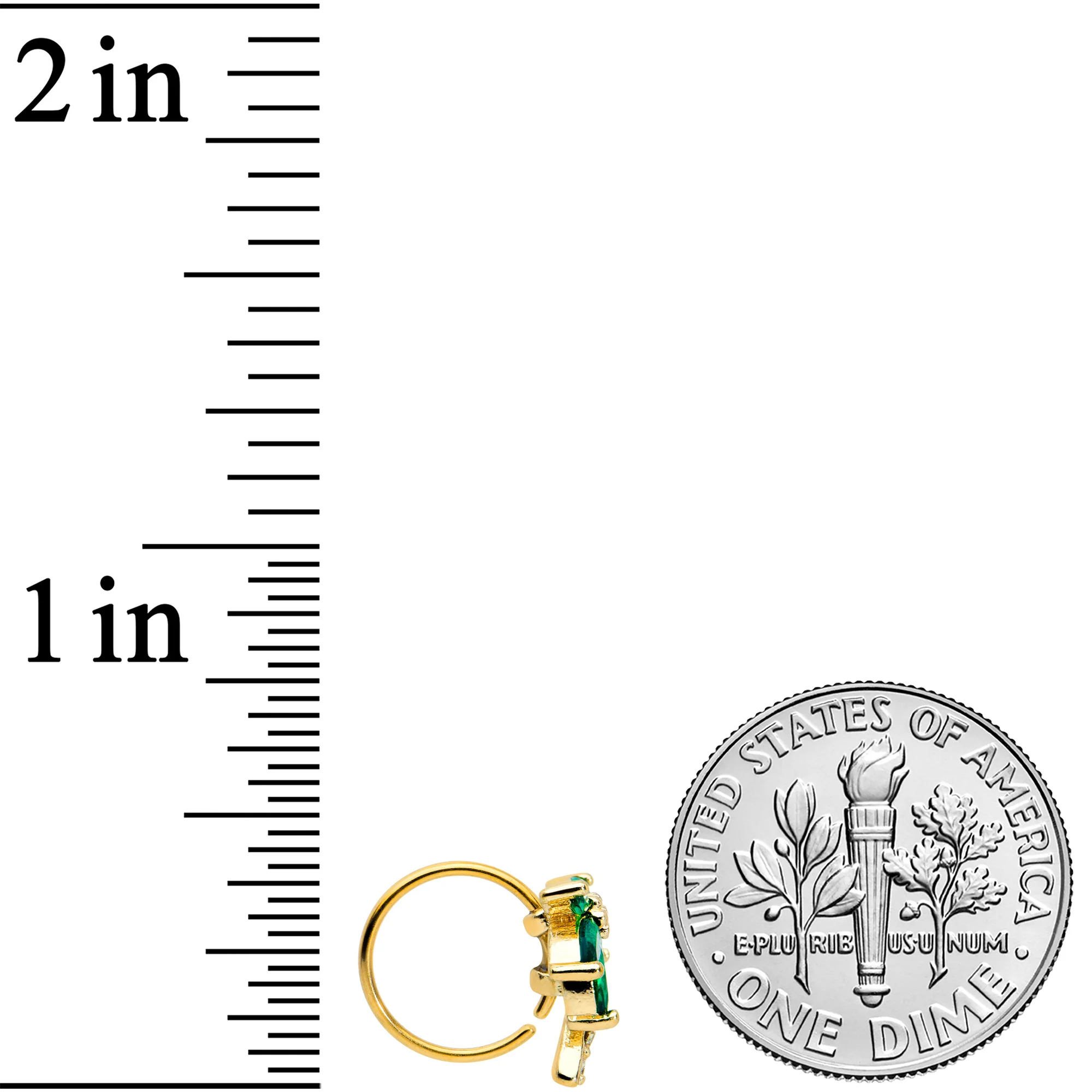 20G 5/16 Yellow Green Gem Gold Tone Palm Tree Nose Hoop - Image 4