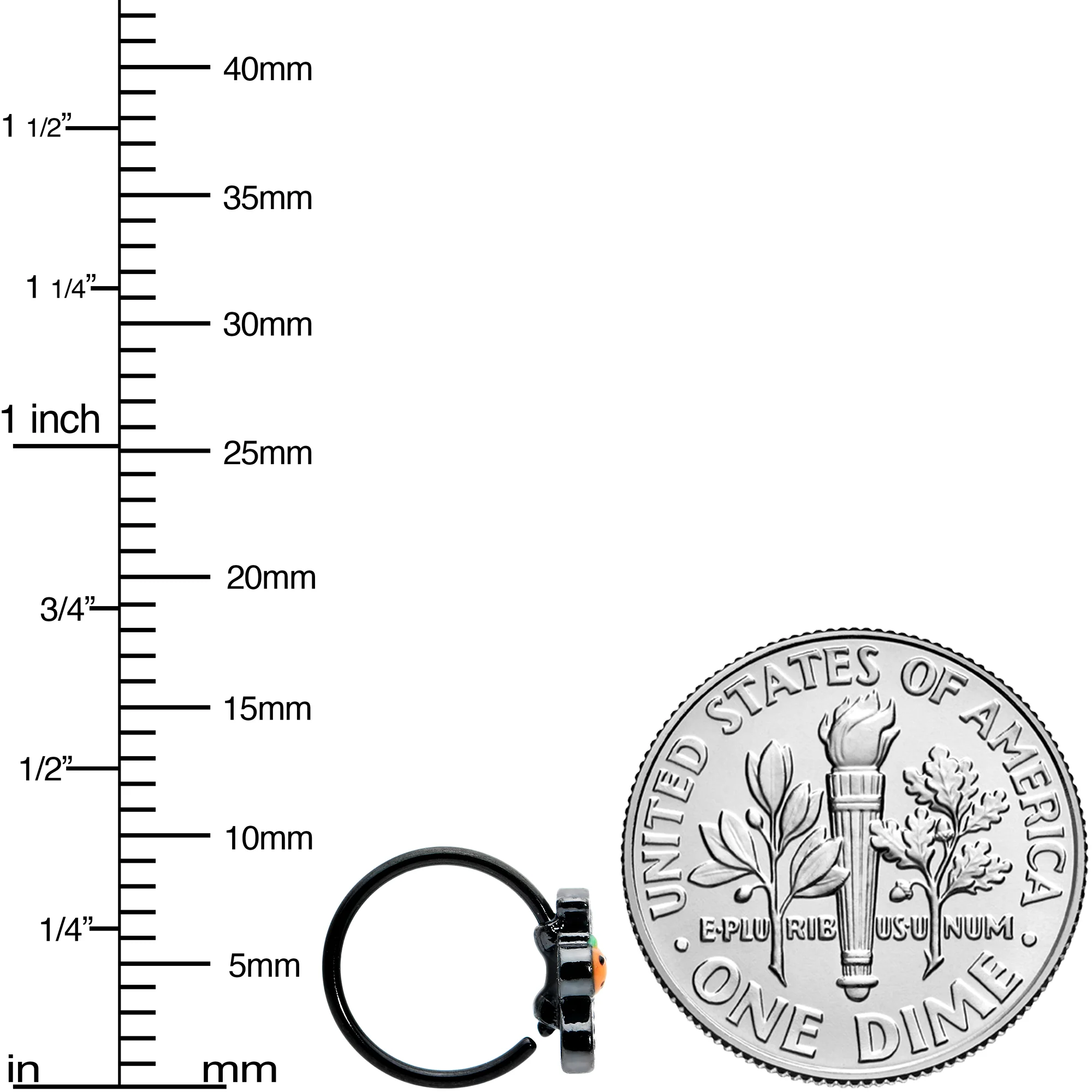 20G 5/16 Black Halloween Pumpkin Ghost Nose Hoop - Image 4