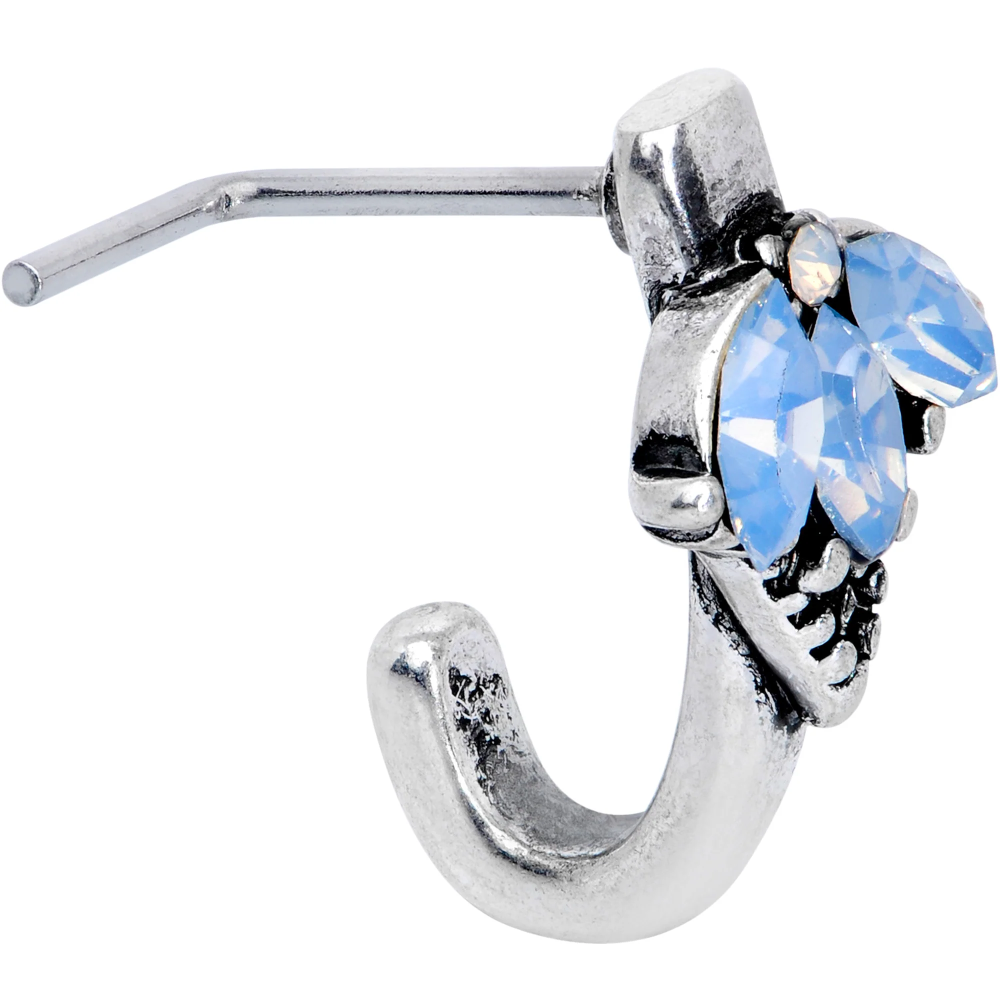 20G 5/16 Blue Faux Opal L Shaped Faux Hoop Nose Ring - Image 4