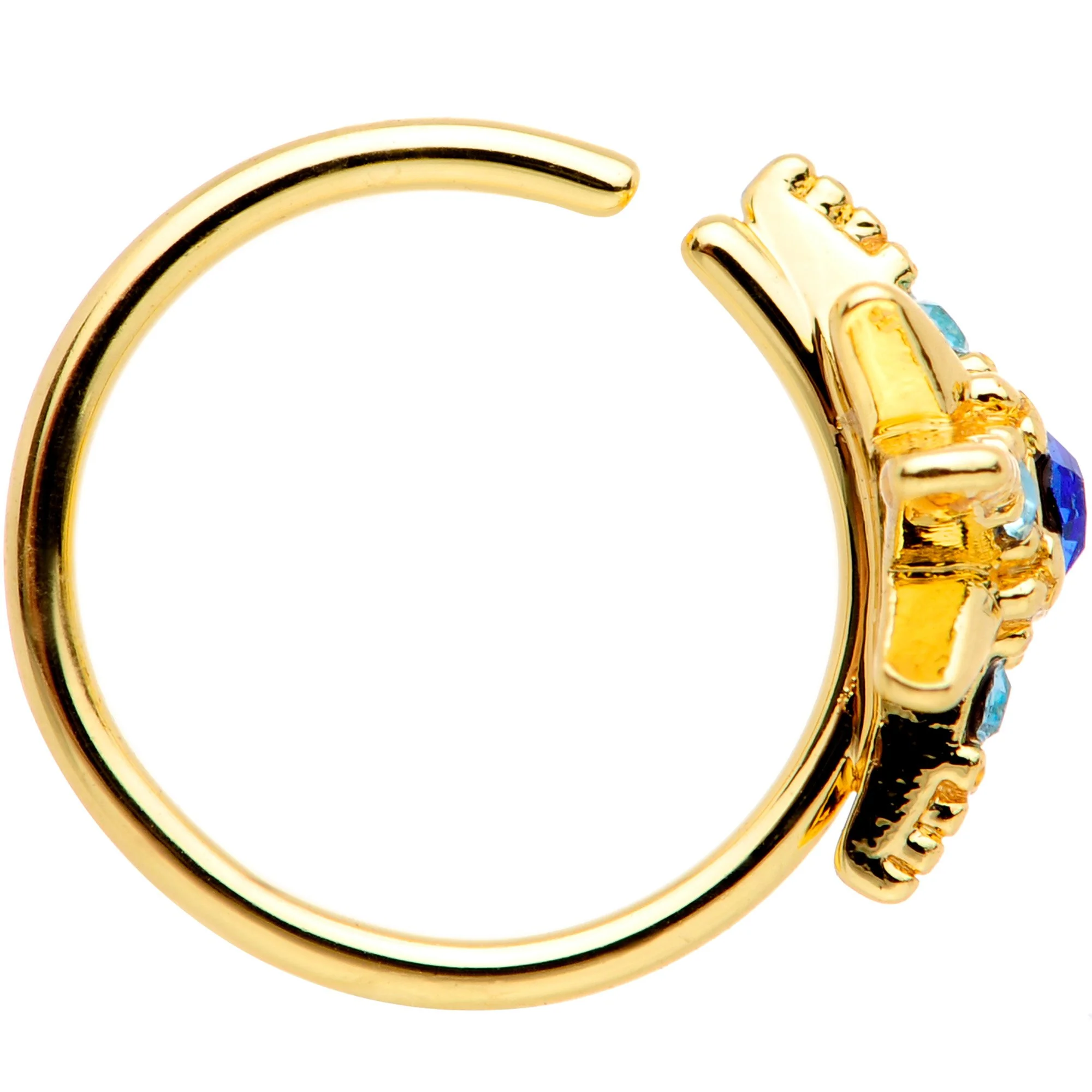 20G 5/16 Blue Gem Gold Tone Star Seamless Circular Ring - Image 3