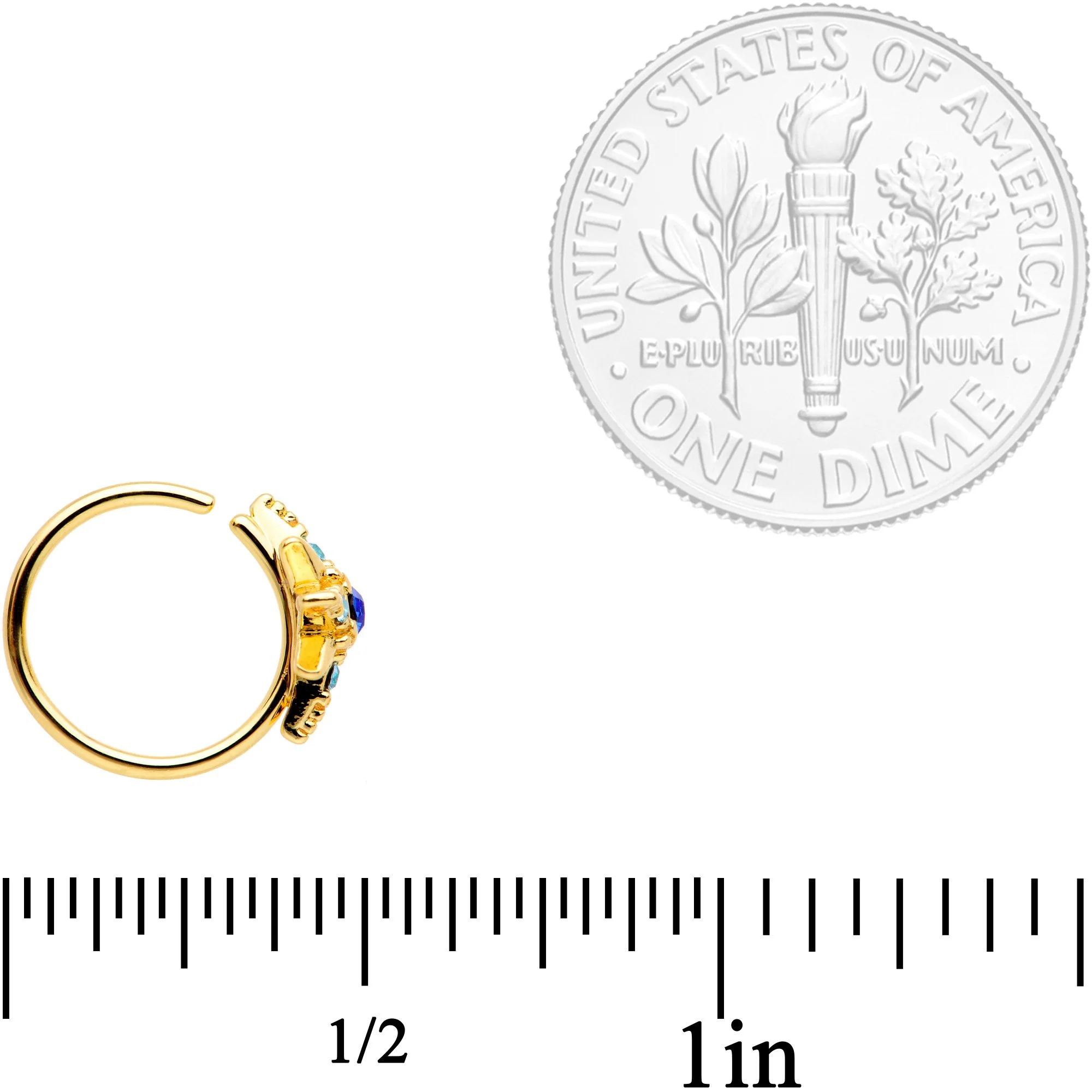 20G 5/16 Blue Gem Gold Tone Star Seamless Circular Ring - Image 4