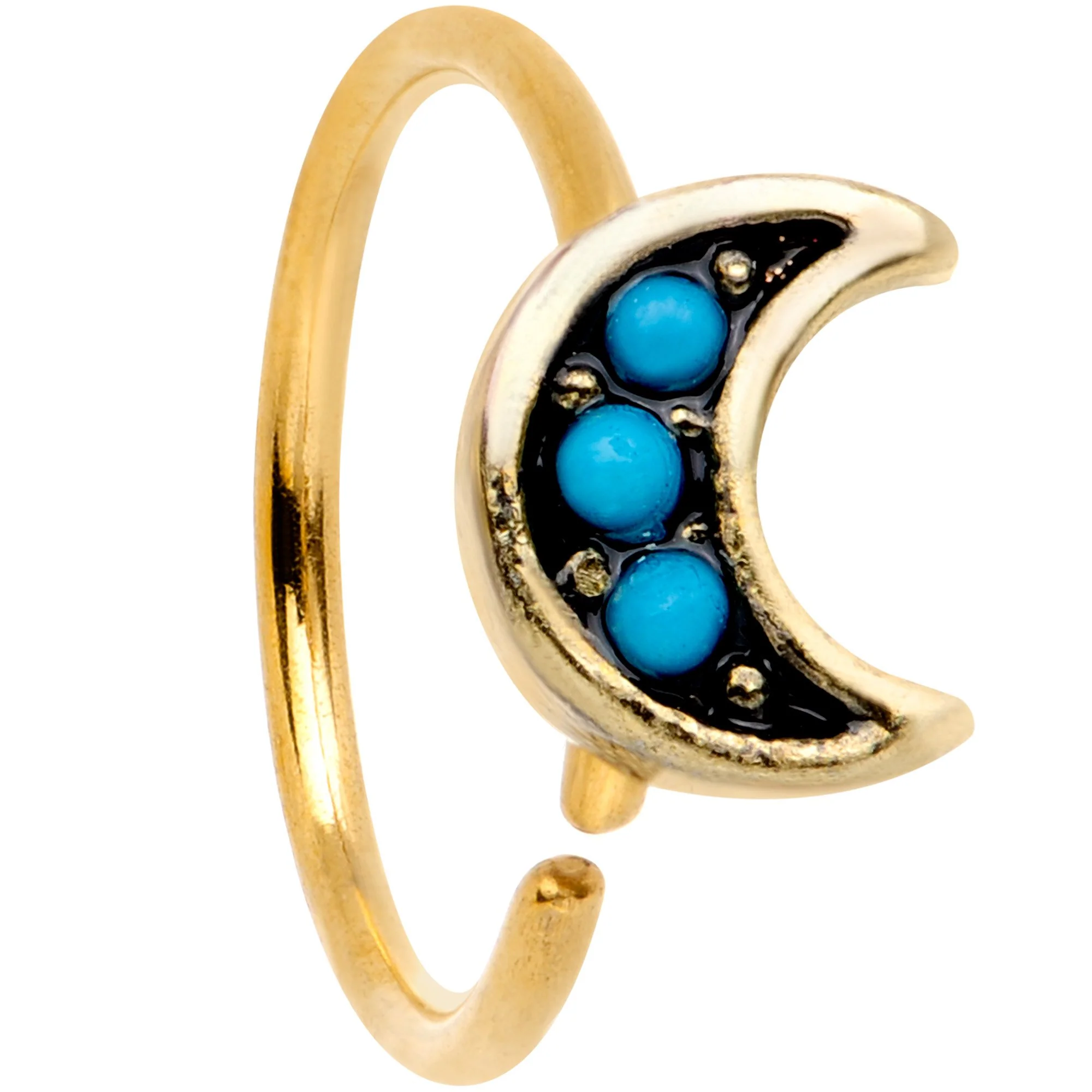 20G 5/16 Blue Orb Gold Tone Crescent Moon Seamless Circular Ring - Image 2