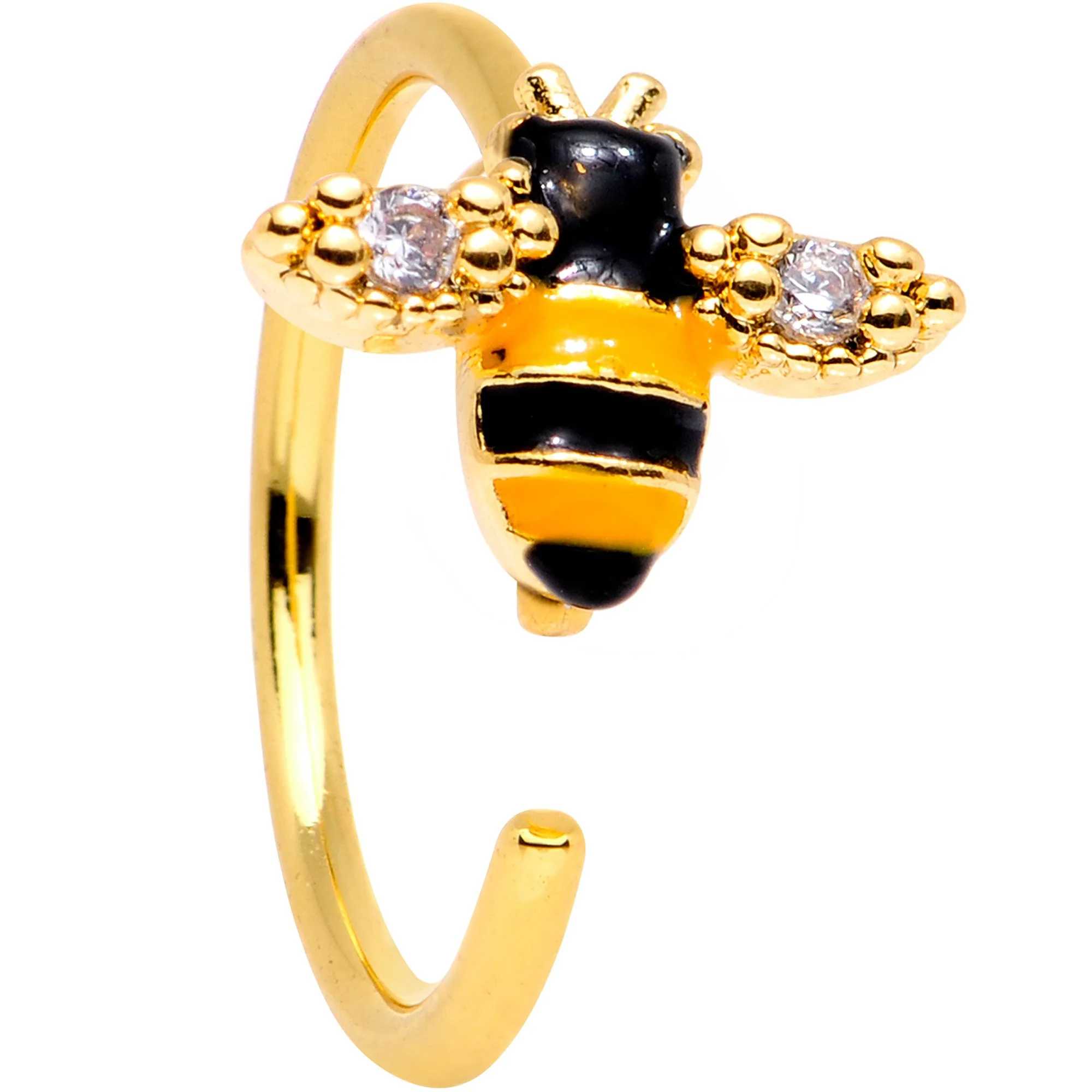 20G 5/16 Clear CZ Gem Gold Tone Busy Bumble Bee Nose Hoop - Image 2