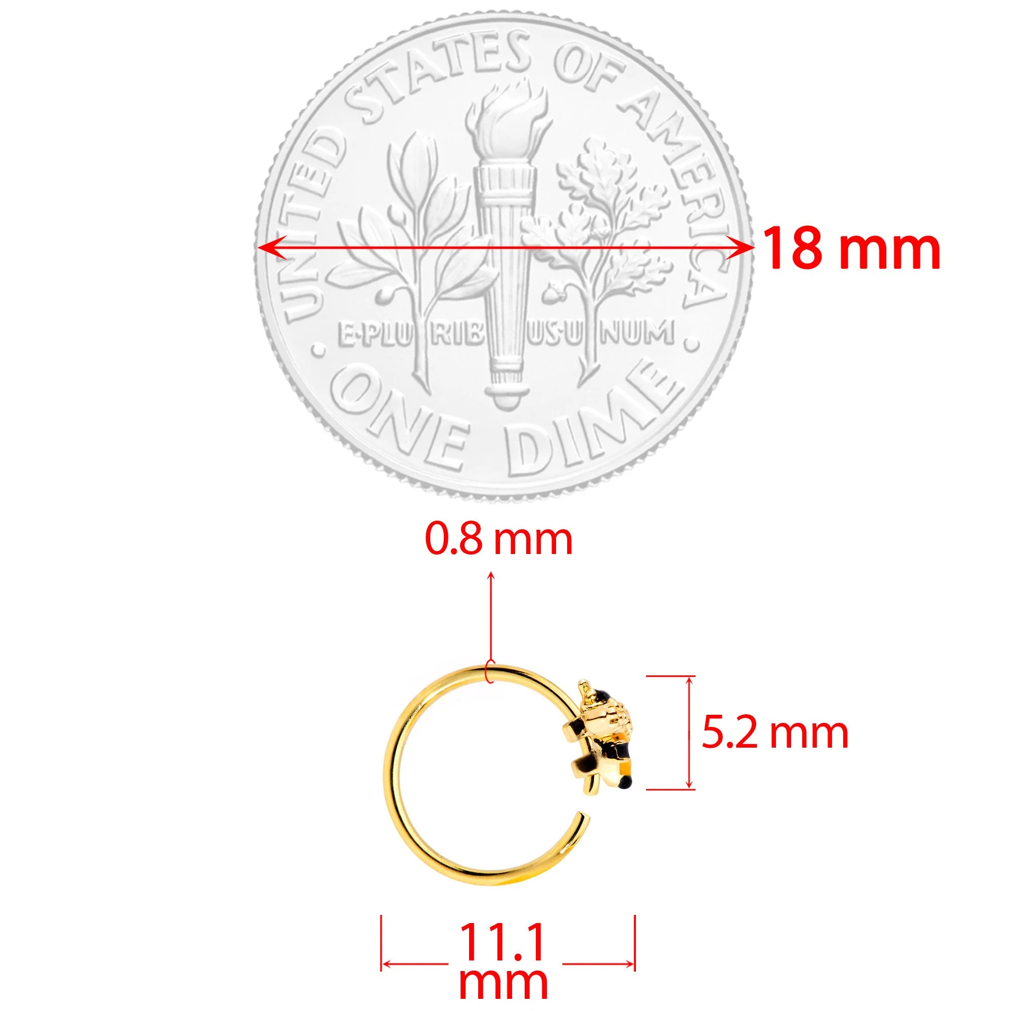 20G 5/16 Clear CZ Gem Gold Tone Busy Bumble Bee Nose Hoop - Image 4