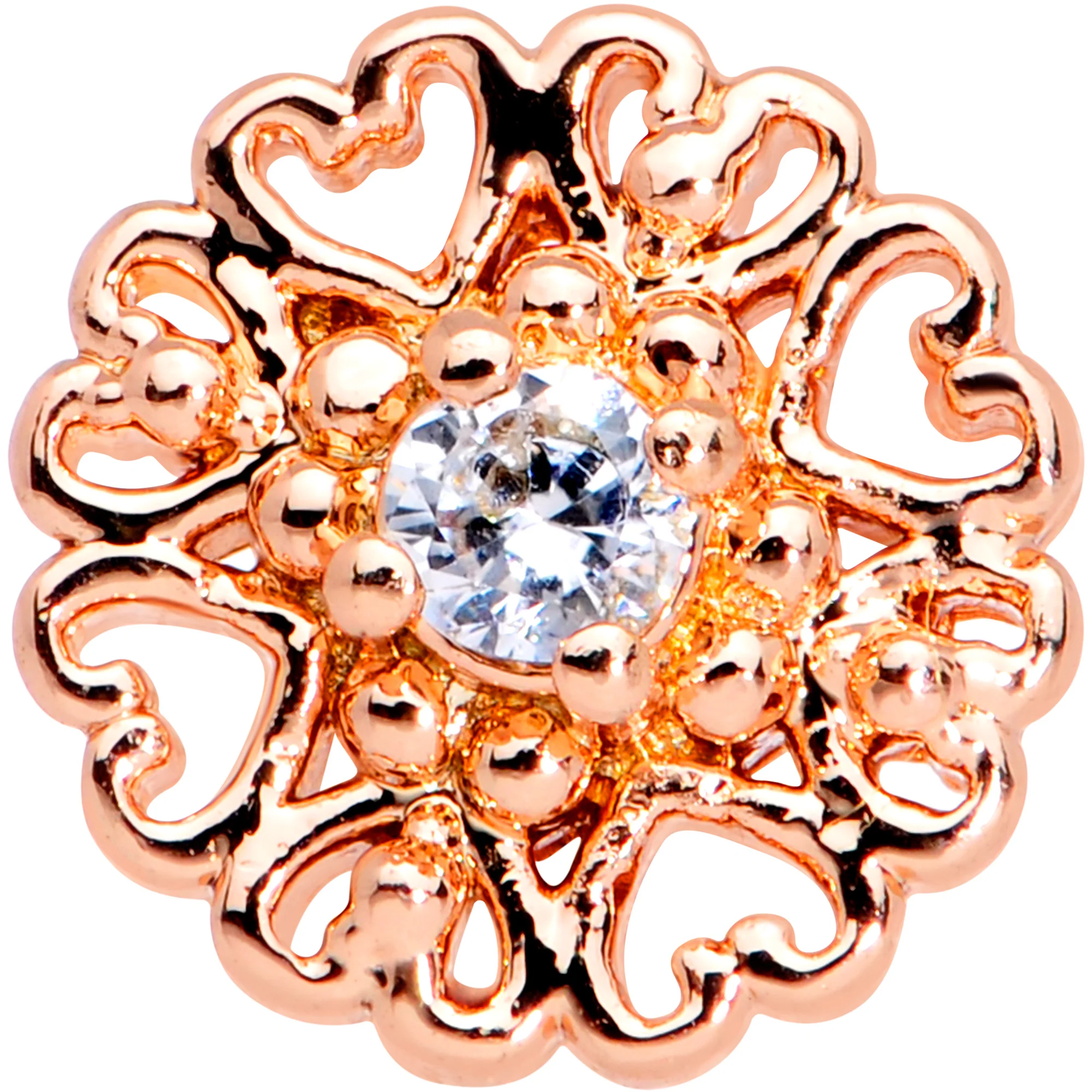 20G 5/16 Clear CZ Gem Rose Gold Tone Heart Love Nose Bone - Image 4