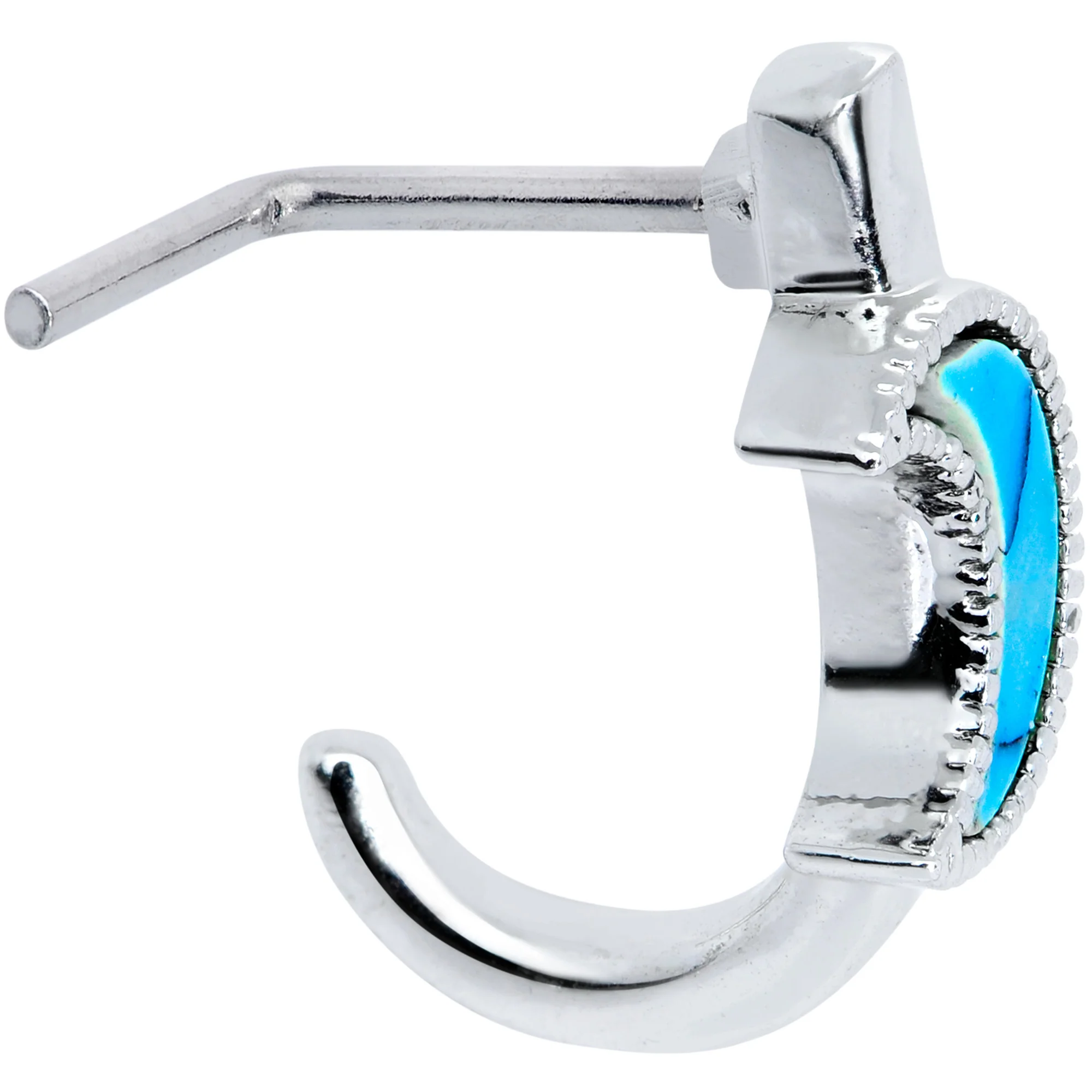 20G 5/16 Faux Turquoise Crescent Moon Faux Hoop L Shape Nose Ring - Image 3