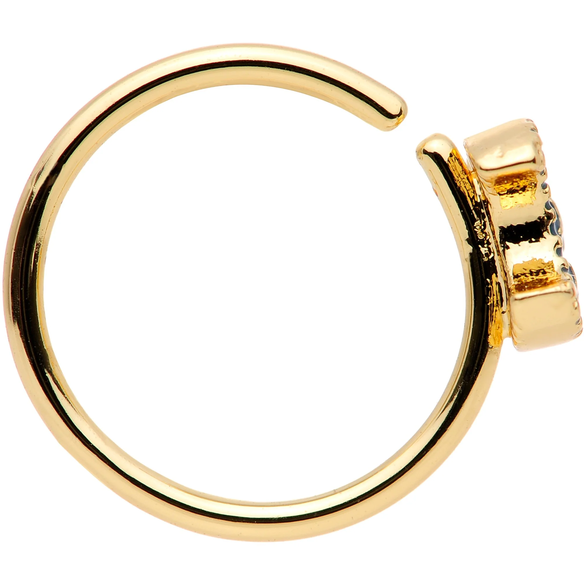 20G 5/16 Gold Tone Blue Crescent Moon and Stars Nose Hoop - Image 3
