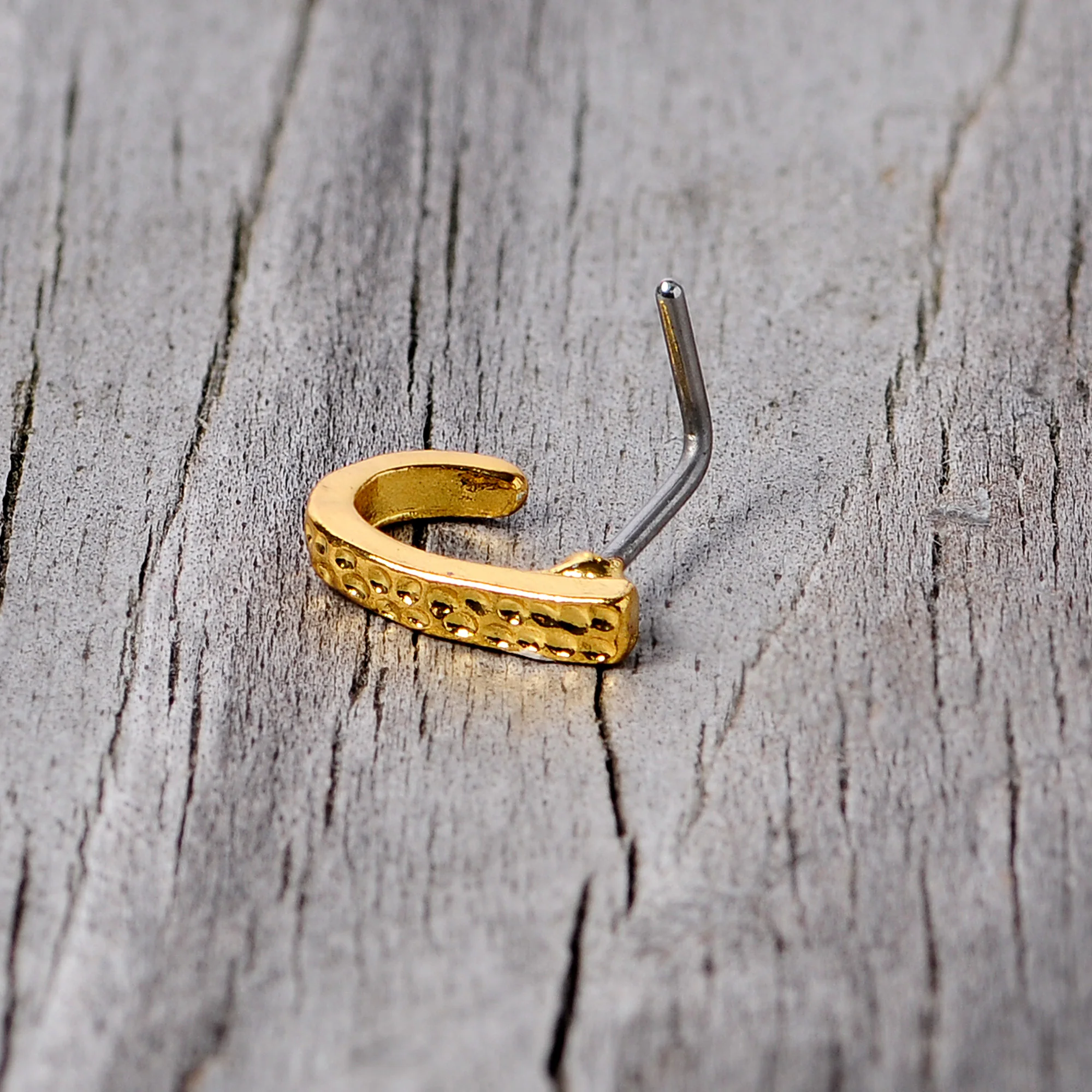 20G 5/16 Gold Tone Dainty Dots Faux Hoop L Shaped Nose Ring - Image 3