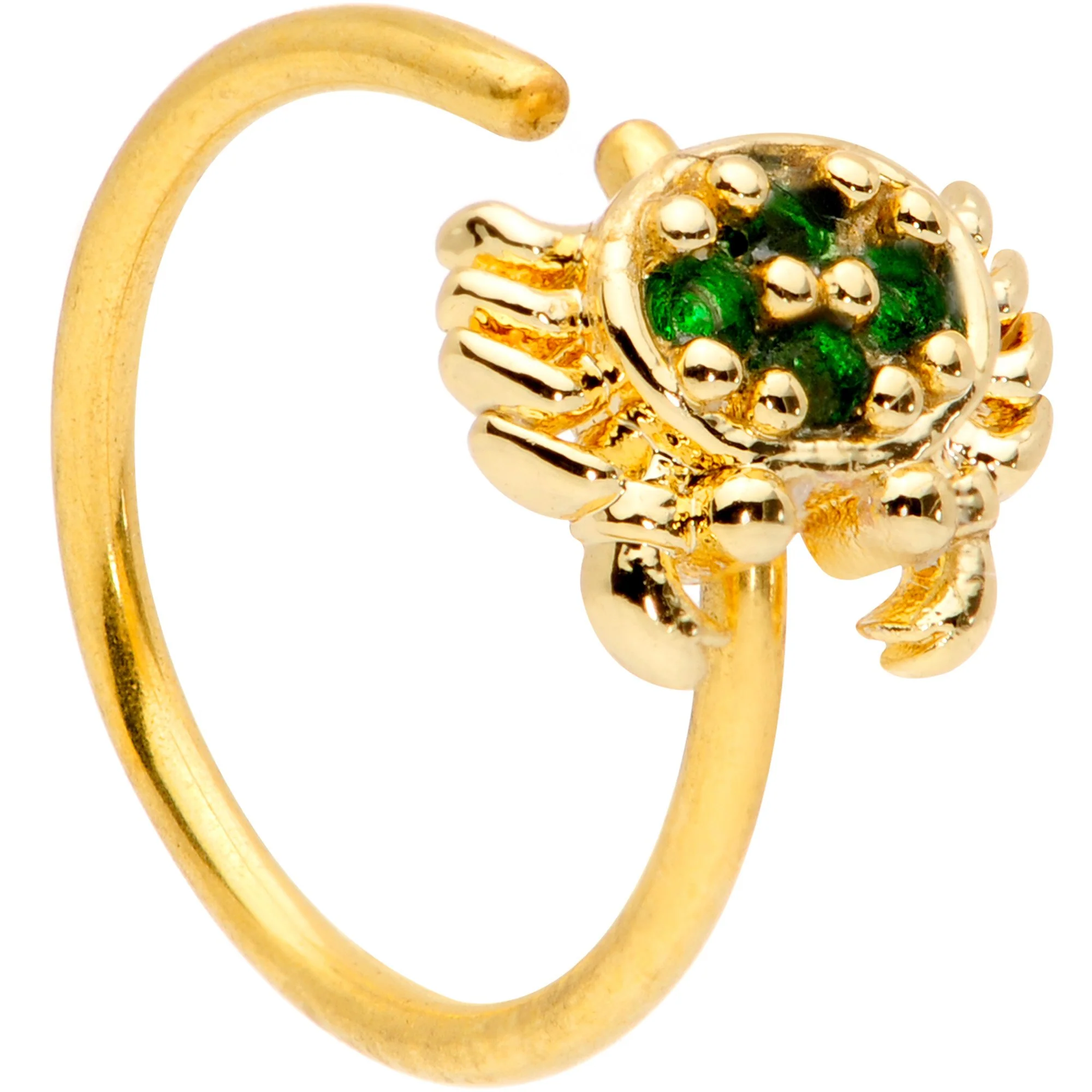 20G 5/16 Green CZ Gem Gold Tone Nautical Crab Nose Hoop