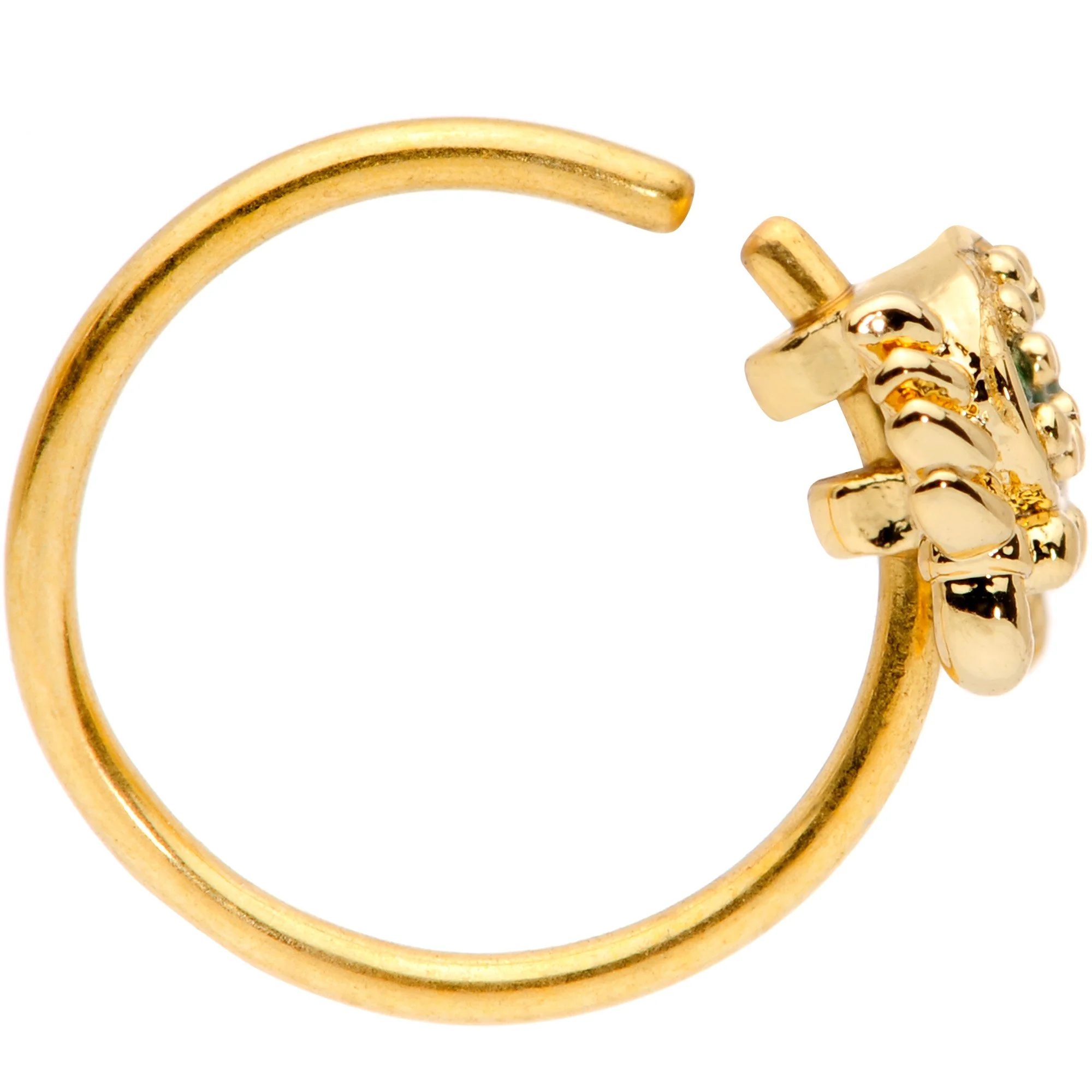 20G 5/16 Green CZ Gem Gold Tone Nautical Crab Nose Hoop - Image 3