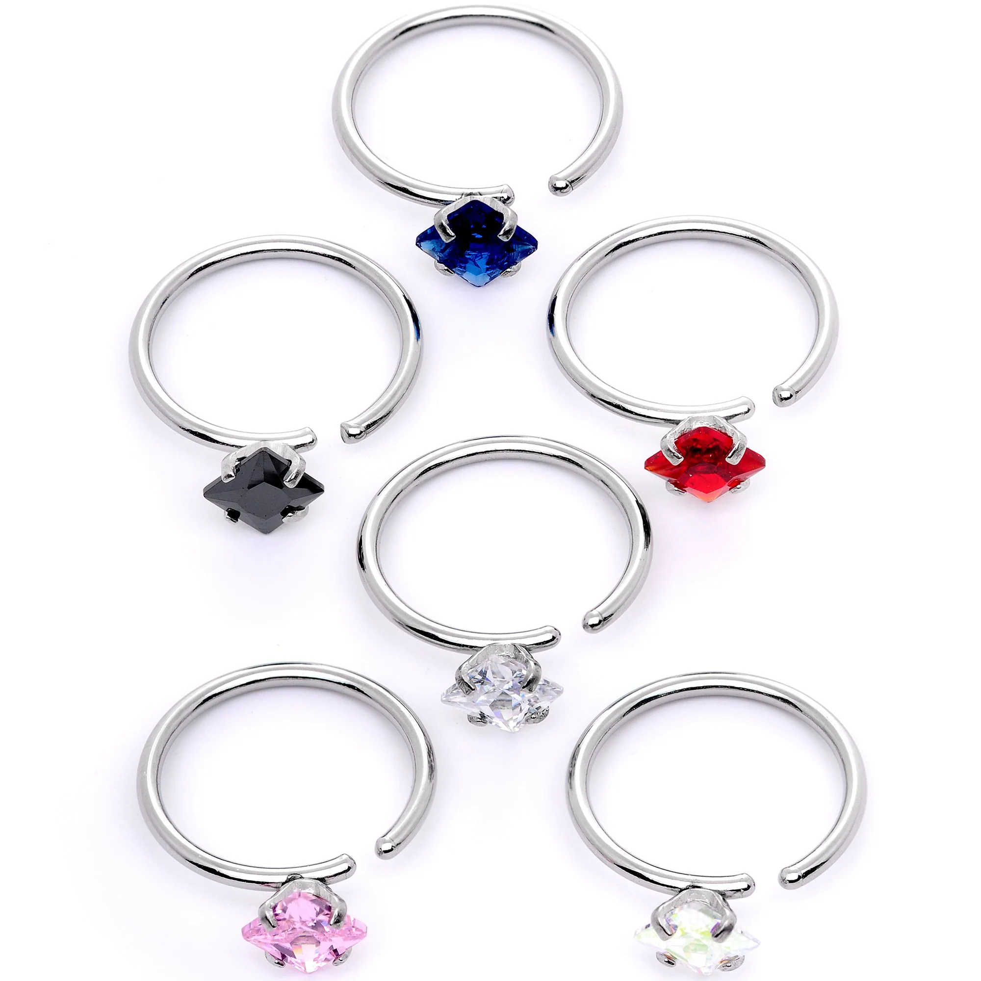 20G 5/16 Multicolor Single Gem Regal Rhombus Nose Hoop Set of 6 - Image 2