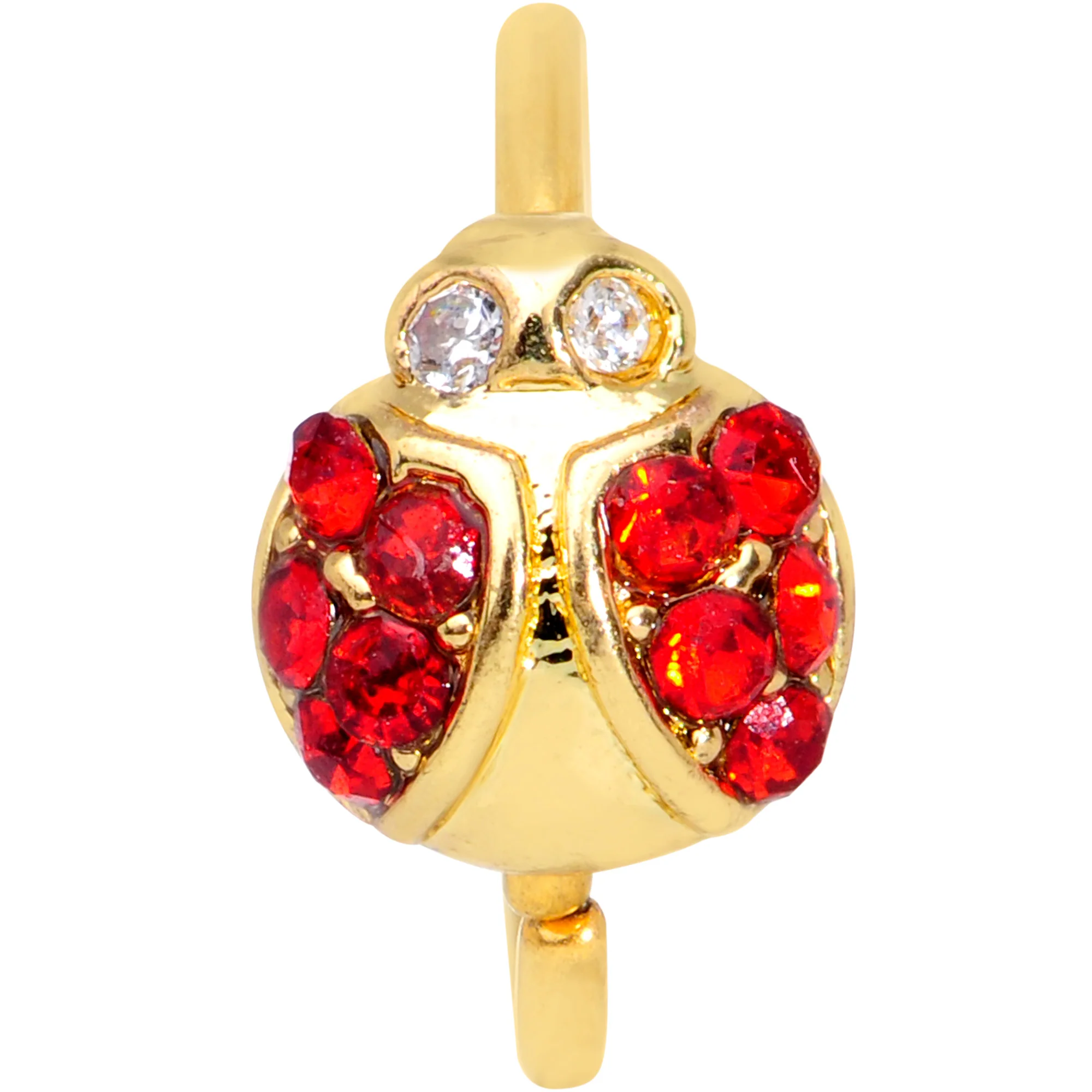 20G 5/16 Red Gem Gold Tone Ladybug Nose Hoop - Image 2