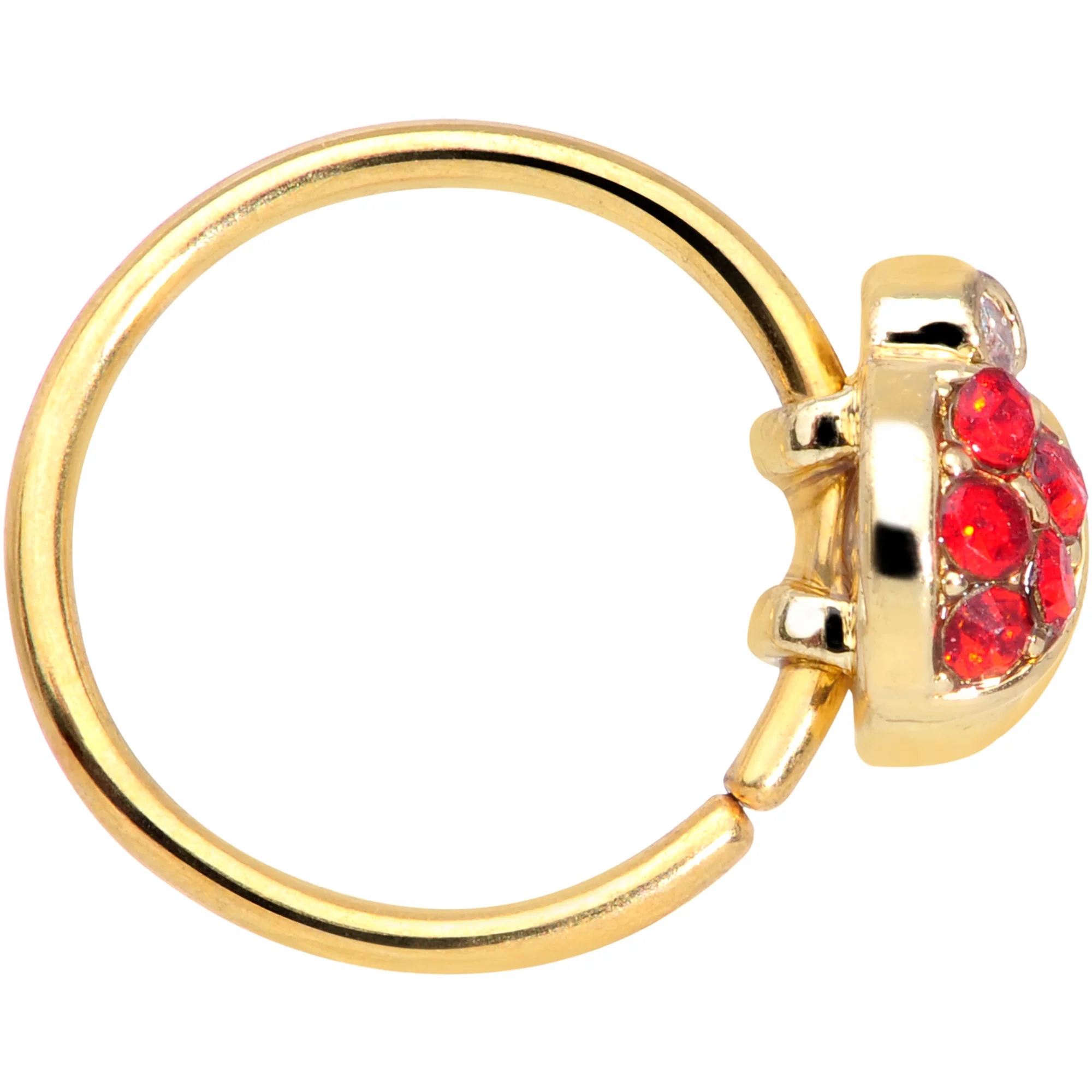 20G 5/16 Red Gem Gold Tone Ladybug Nose Hoop - Image 3