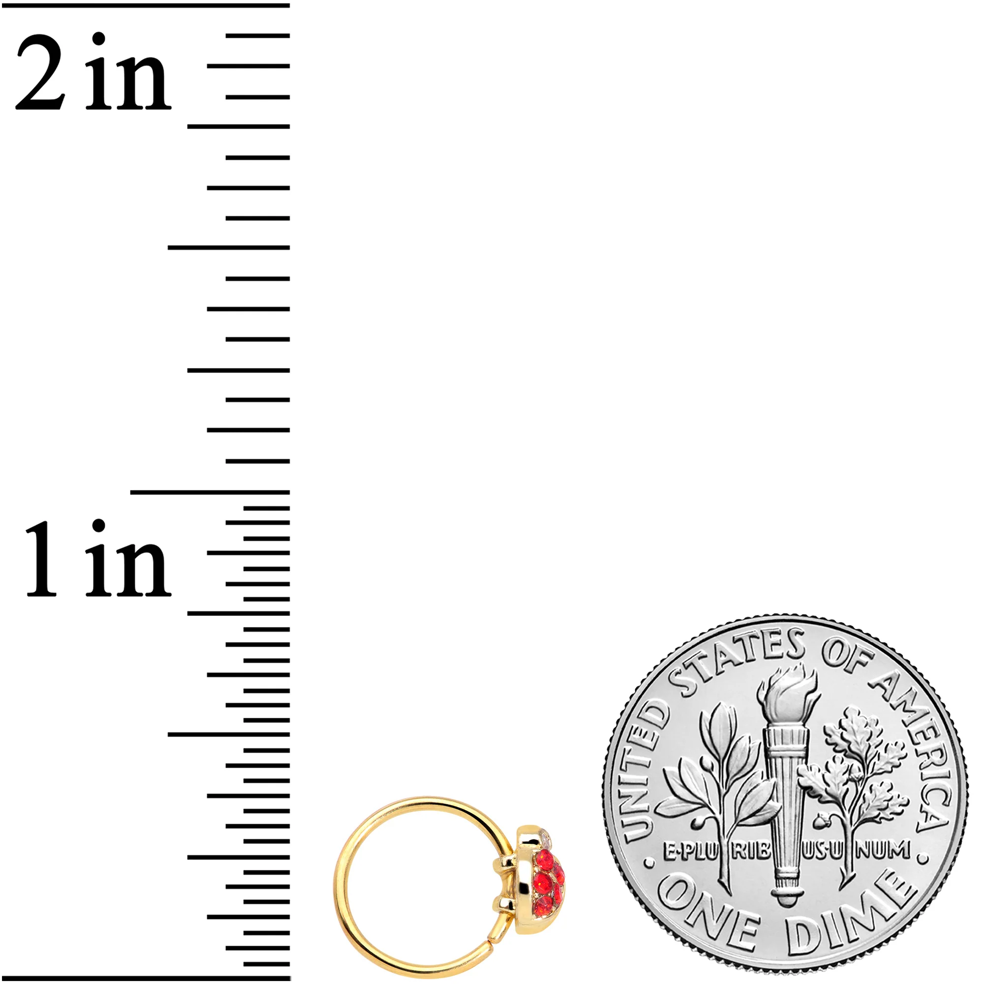 20G 5/16 Red Gem Gold Tone Ladybug Nose Hoop - Image 4