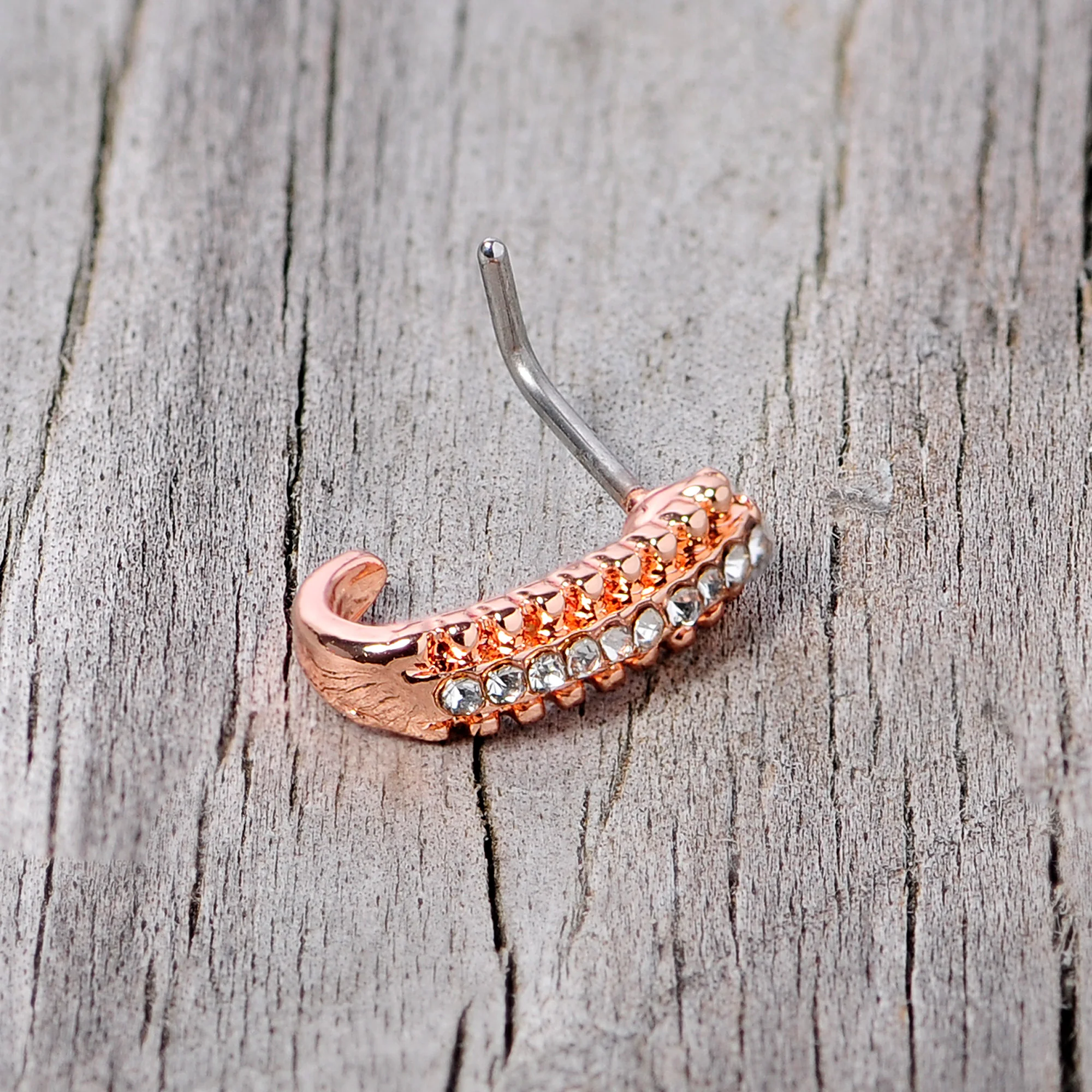 20G 5/16 Rose Gold Tone Texture Faux Hoop L Shaped Nose Ring - Image 5
