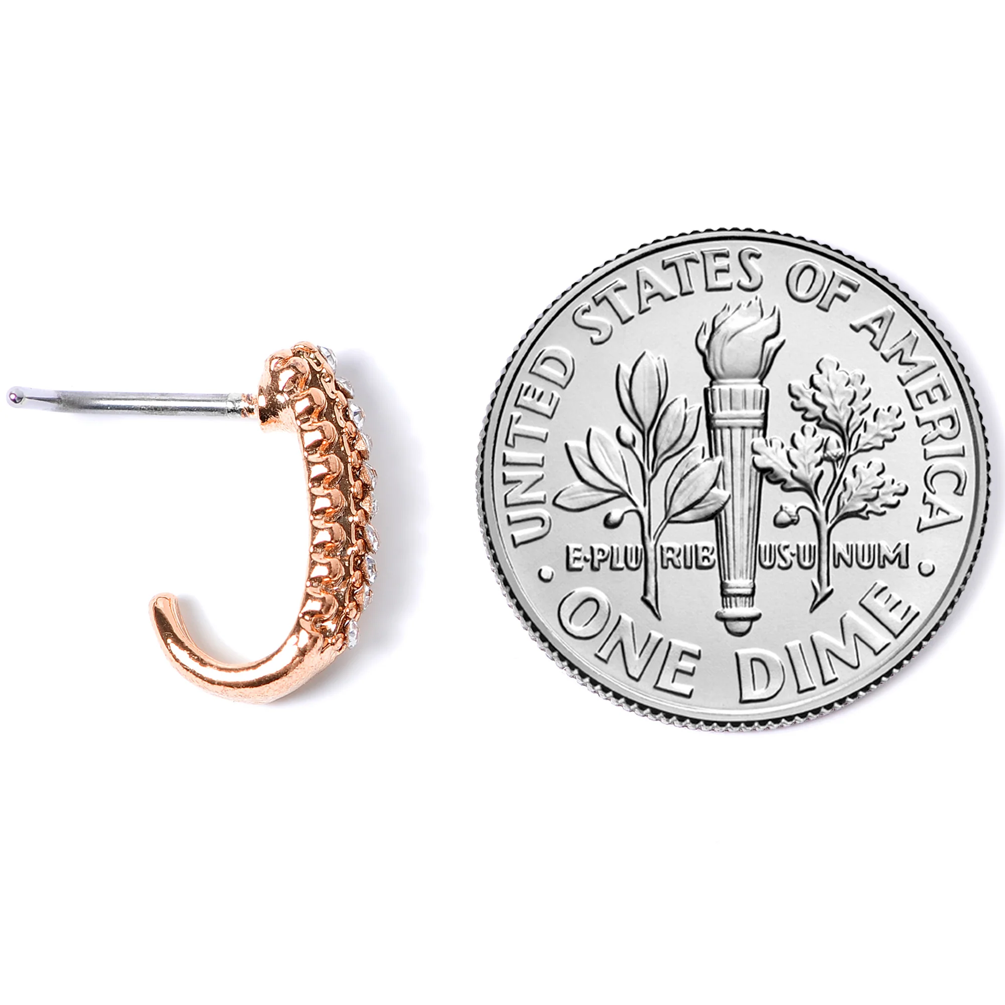 20G 5/16 Rose Gold Tone Texture Faux Hoop L Shaped Nose Ring - Image 6
