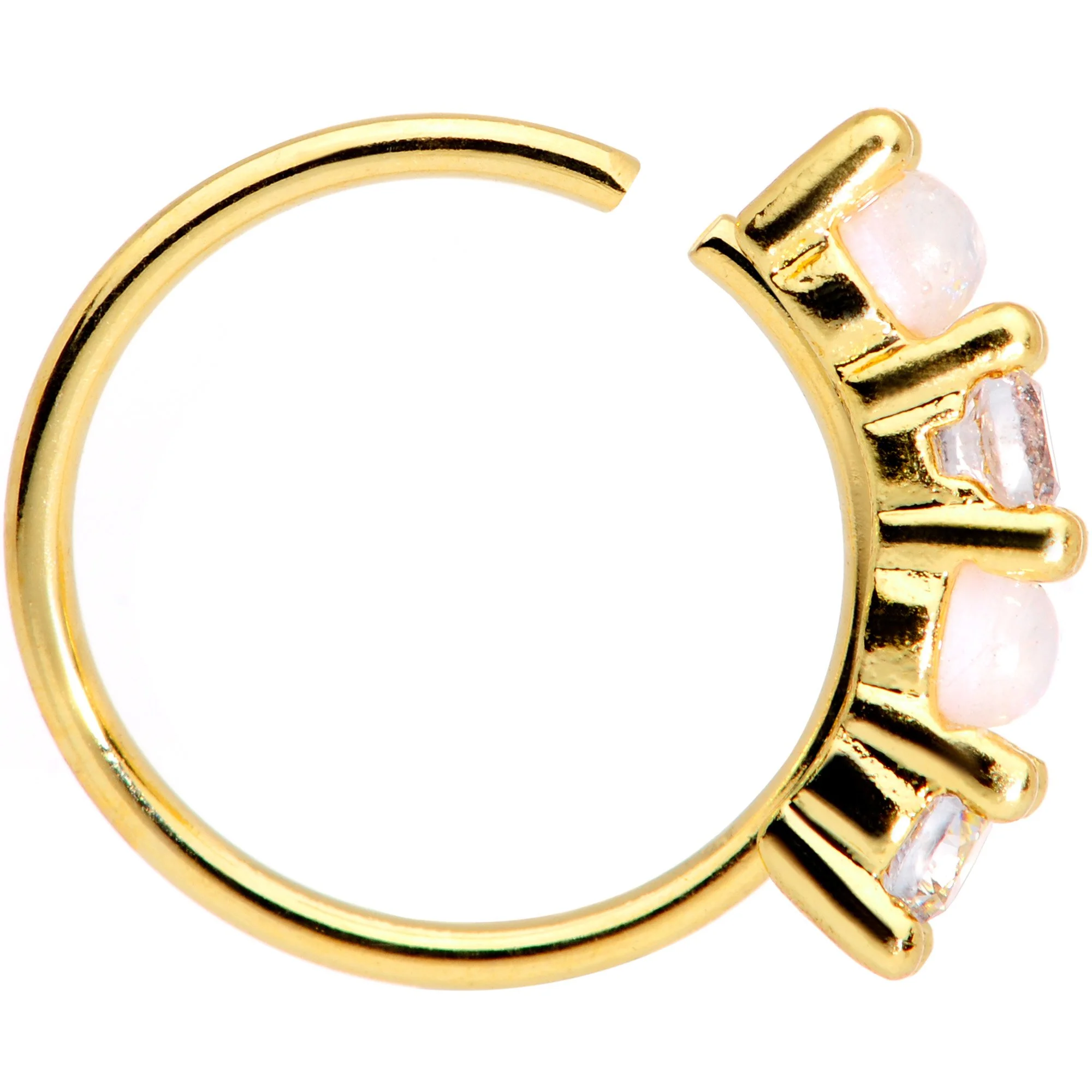20G 5/16 White Faux Opal Gold Tone Seamless Circular Ring - Image 2