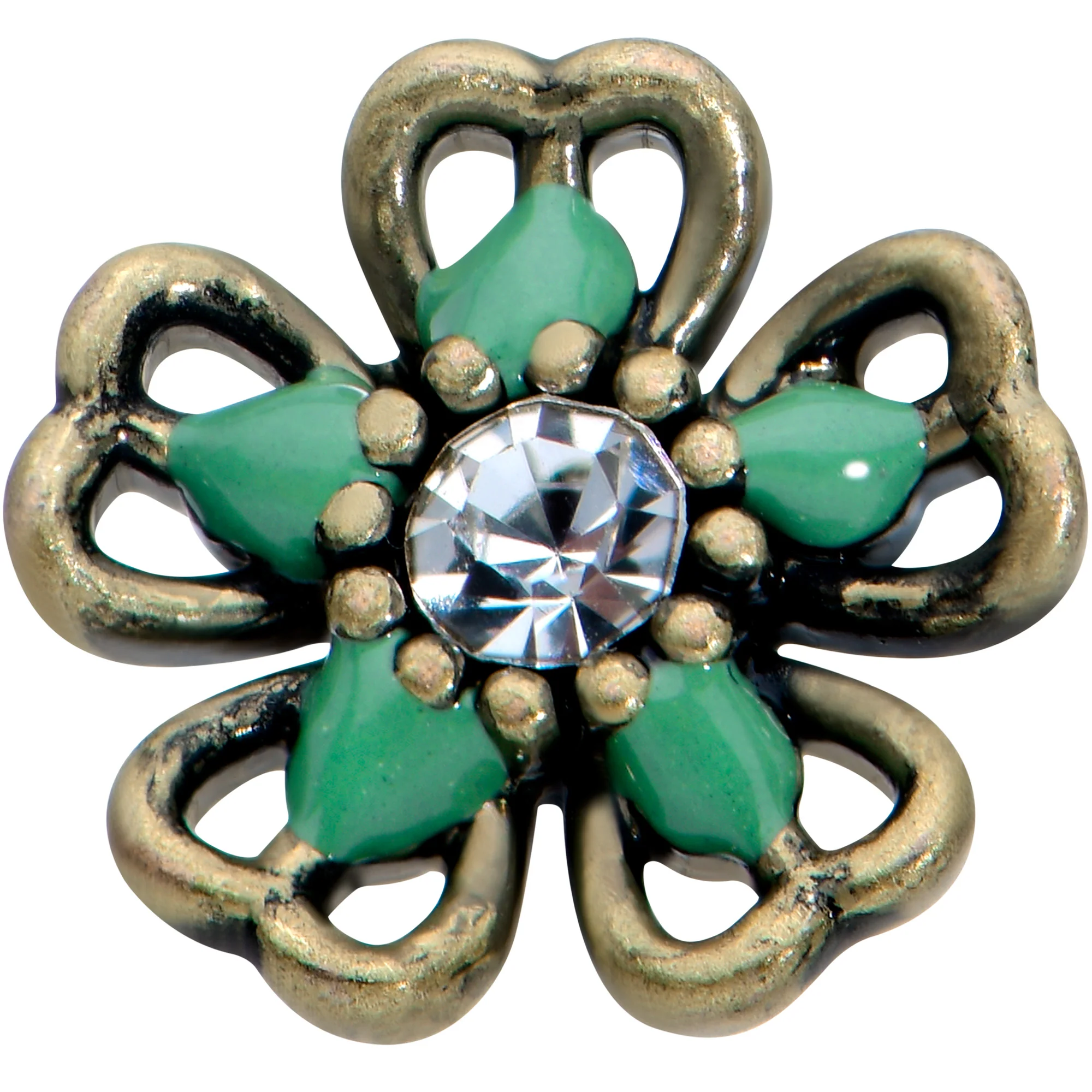 20G 7.5mm Gold Tone Green Flower St Patrick Day L Shape Nose Ring - Image 2