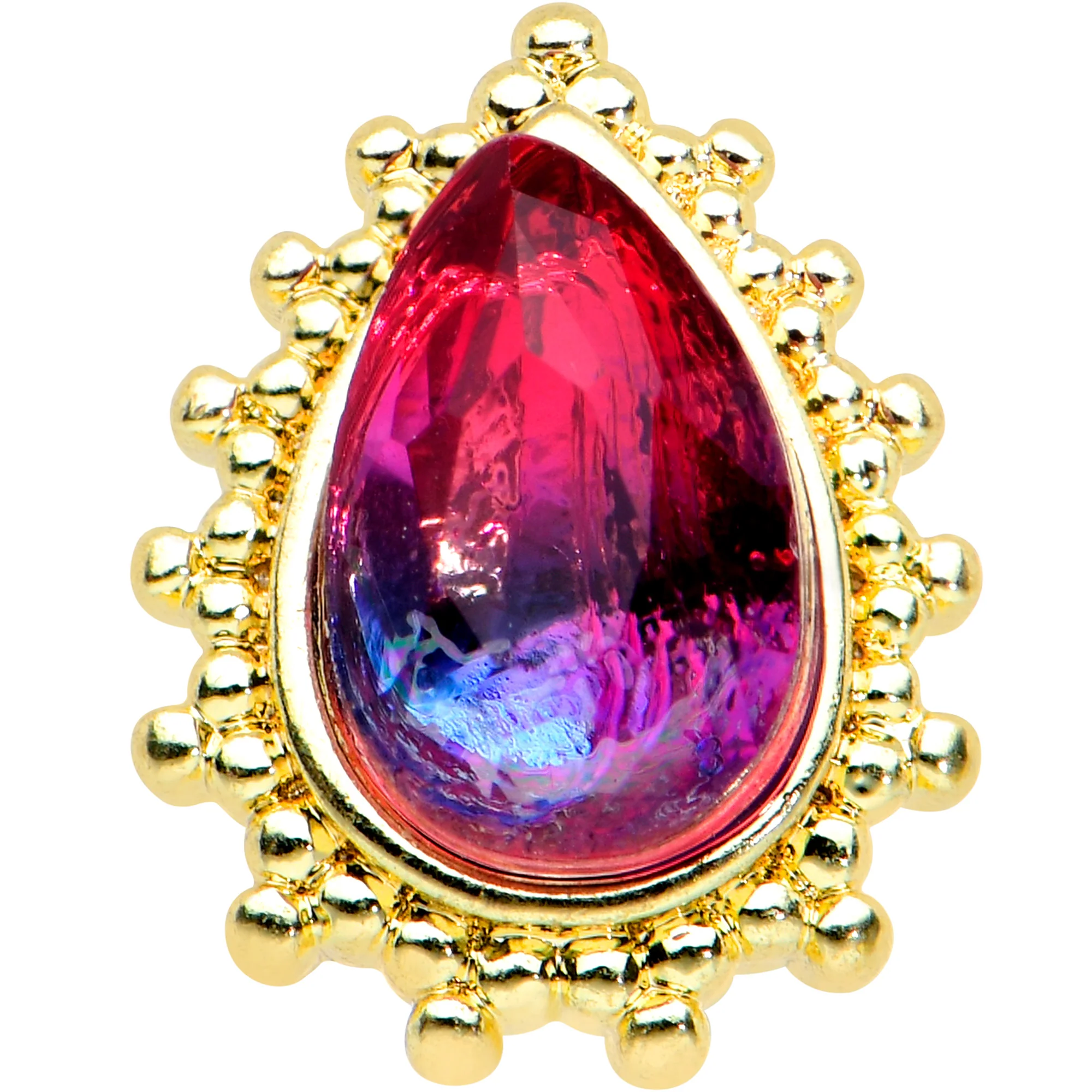 20G 7.5mm Purple Tourmaline Textured Drop L Shape Nose Ring - Image 2