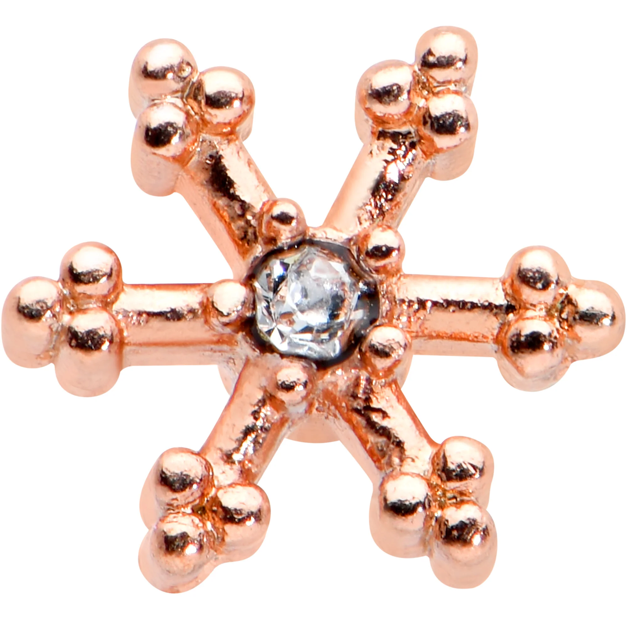 20G 7.5mm Clear Gem Rosy Tone Sweet Snowflake L Shape Nose Ring - Image 2