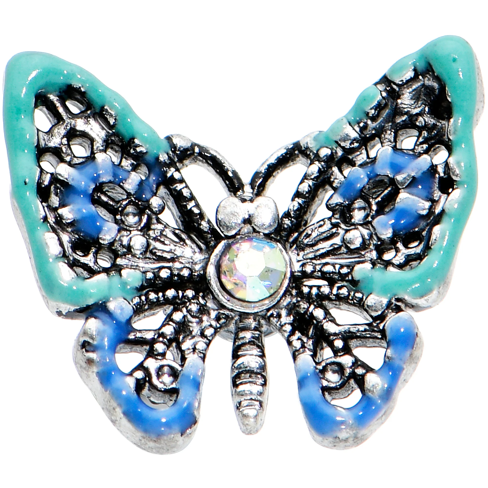 20G 7mm Aurora Gem Colorful Glam Butterfly L Shape Nose Ring - Image 2