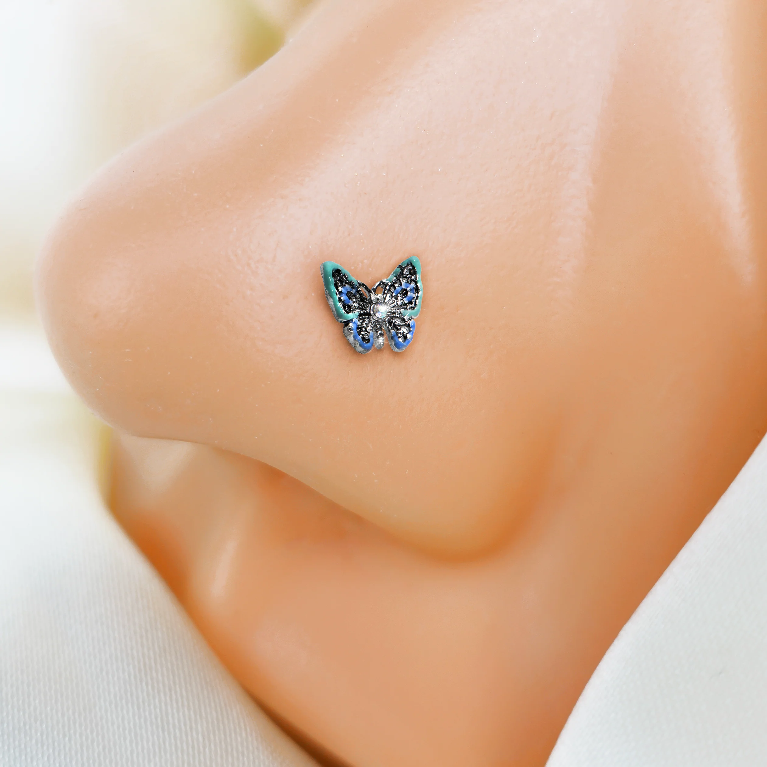 20G 7mm Aurora Gem Colorful Glam Butterfly L Shape Nose Ring - Image 5