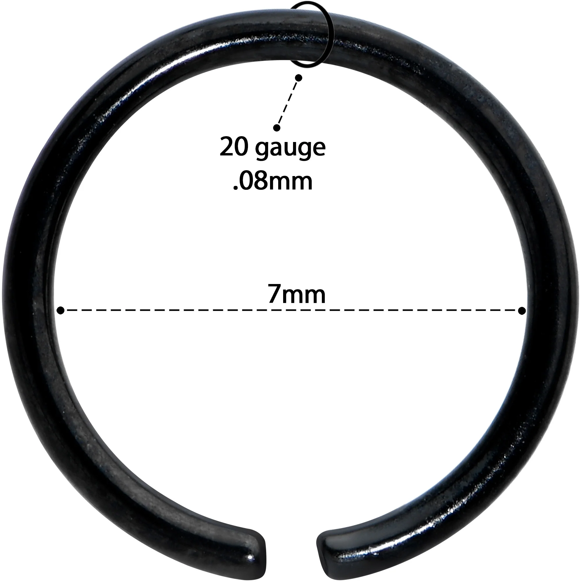 20G 7mm Black PVD Grade 23 Titanium Bendable Hoop Ring - Image 3