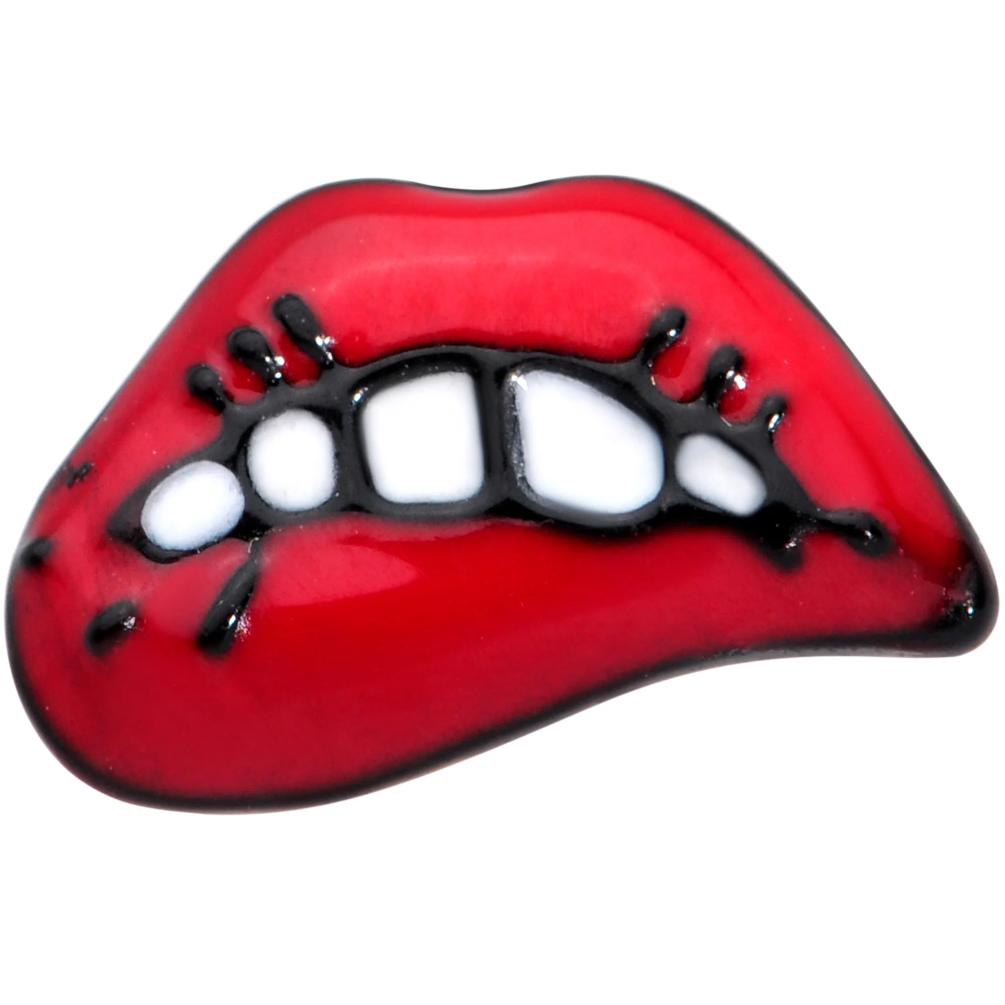 20G 7mm Black Red Sneering Bite Lips L Shaped Nose Ring - Image 2