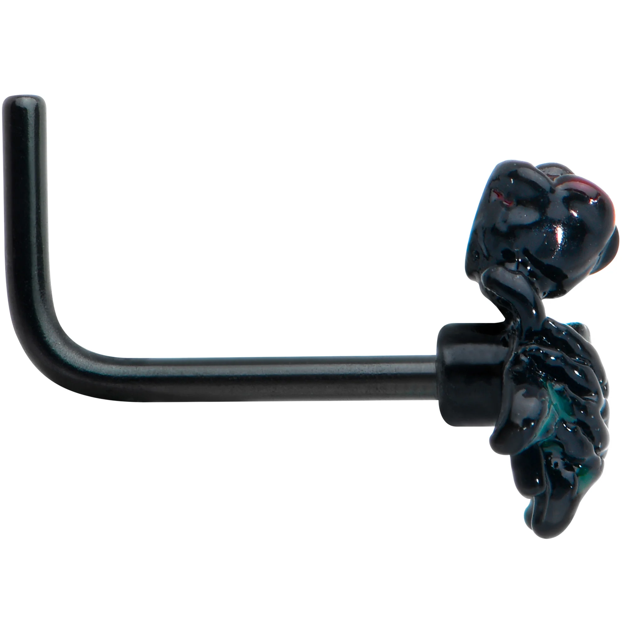 20G 7mm Black Skeleton Flower Halloween L Shape Nose Ring - Image 3