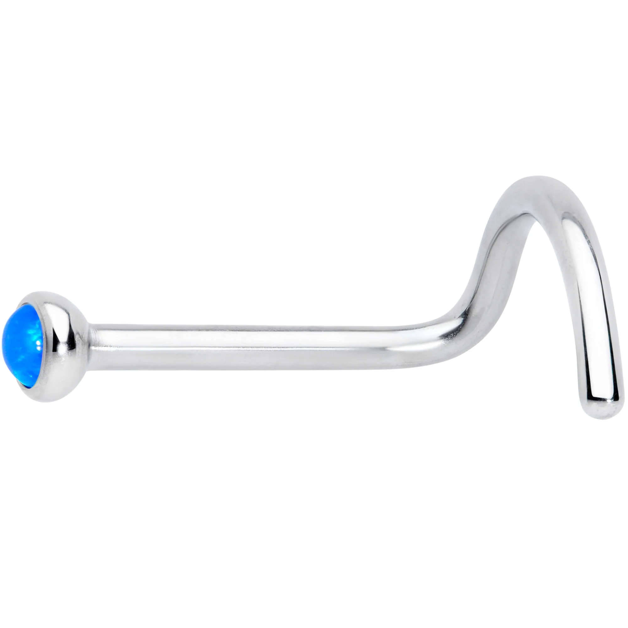 20G 7mm Blue 2mm Synthetic Opal Titanium Left Nose Ring Screw - Image 2