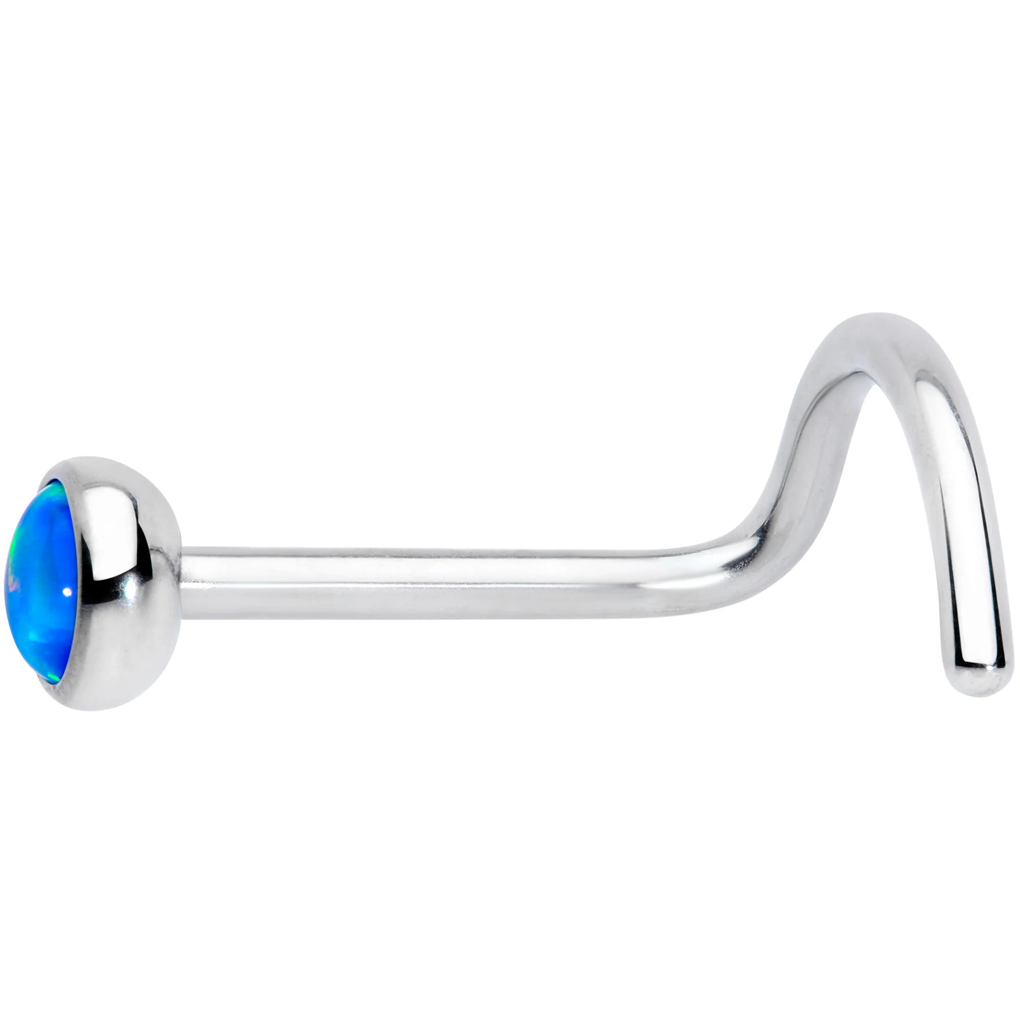 20G 7mm Blue 3mm Synthetic Opal Titanium Left Nose Ring Screw - Image 2
