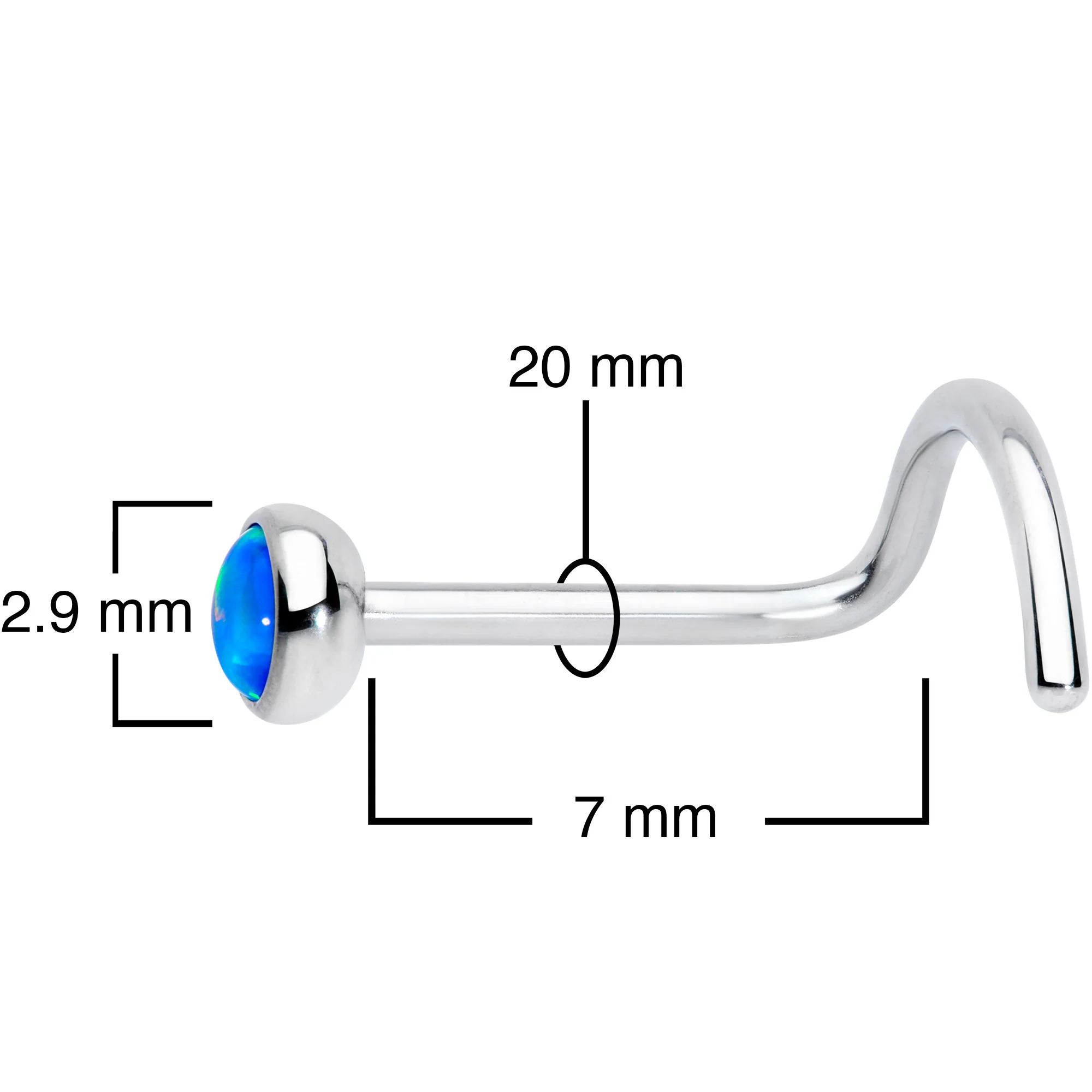 20G 7mm Blue 3mm Synthetic Opal Titanium Left Nose Ring Screw - Image 4