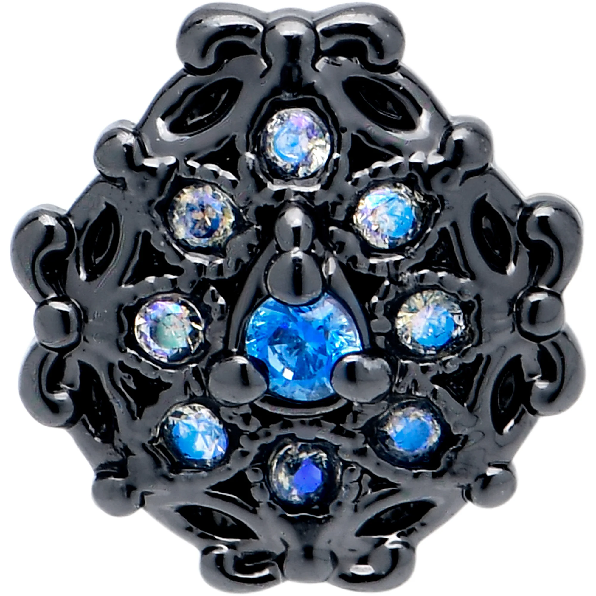 20G  7mm Blue Aurora Gem Black Night Blossom L Shape Nose Ring - Image 2