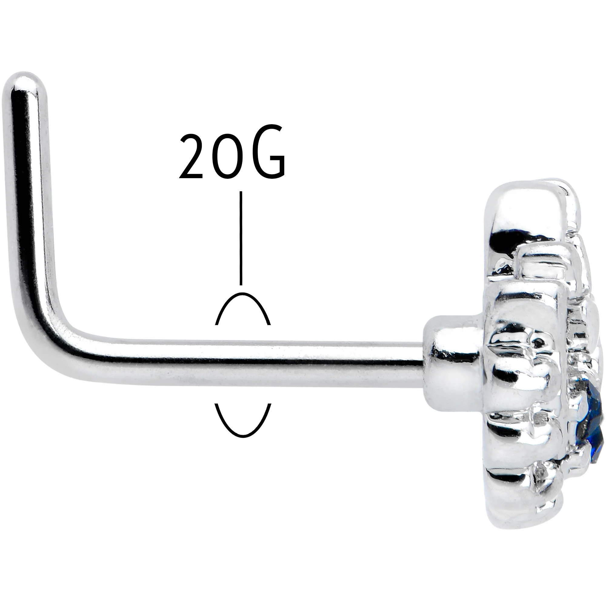 20G 7mm Blue Clear Gem Abstract Arch L Shape Nose Ring - Image 5