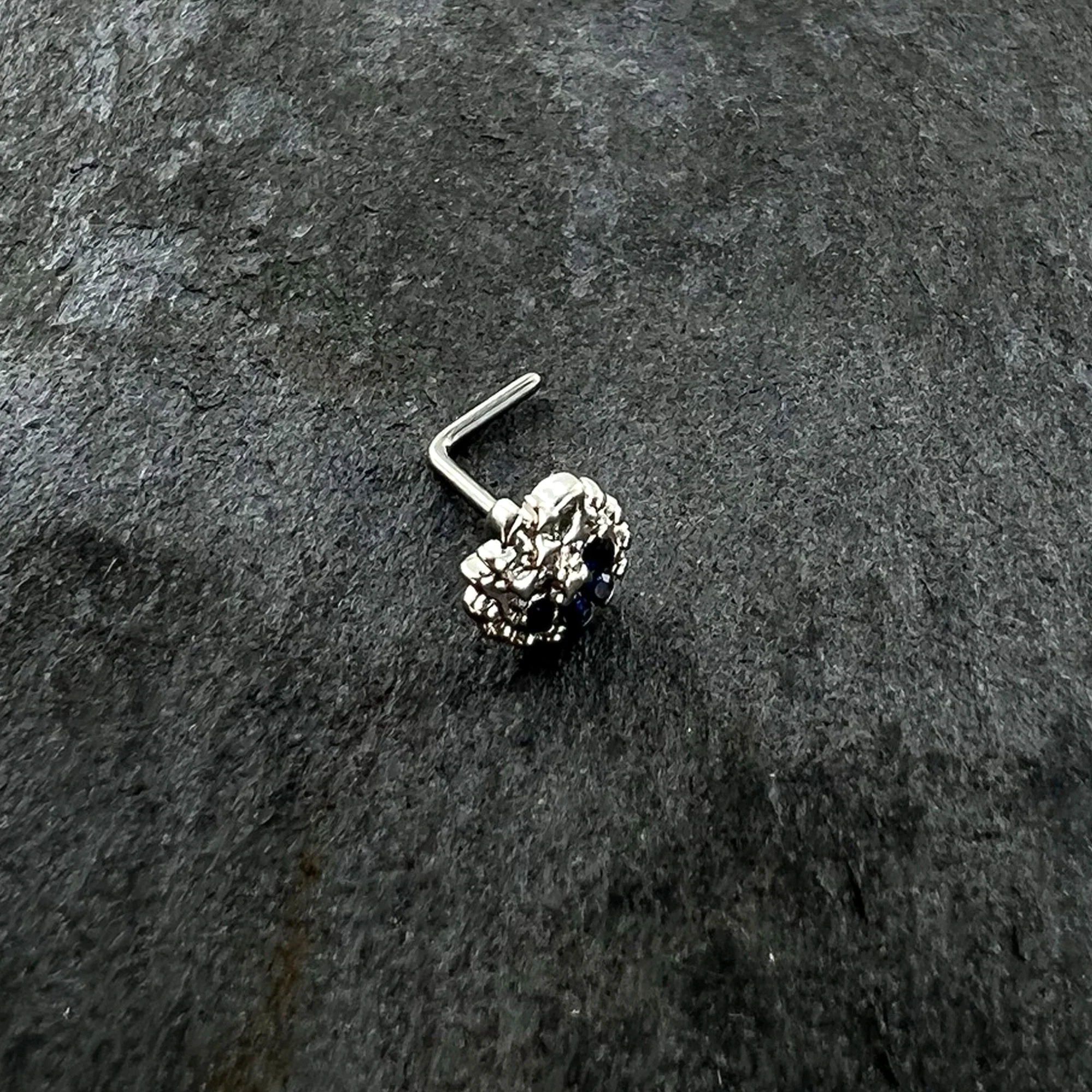 20G 7mm Blue Clear Gem Abstract Arch L Shape Nose Ring - Image 6