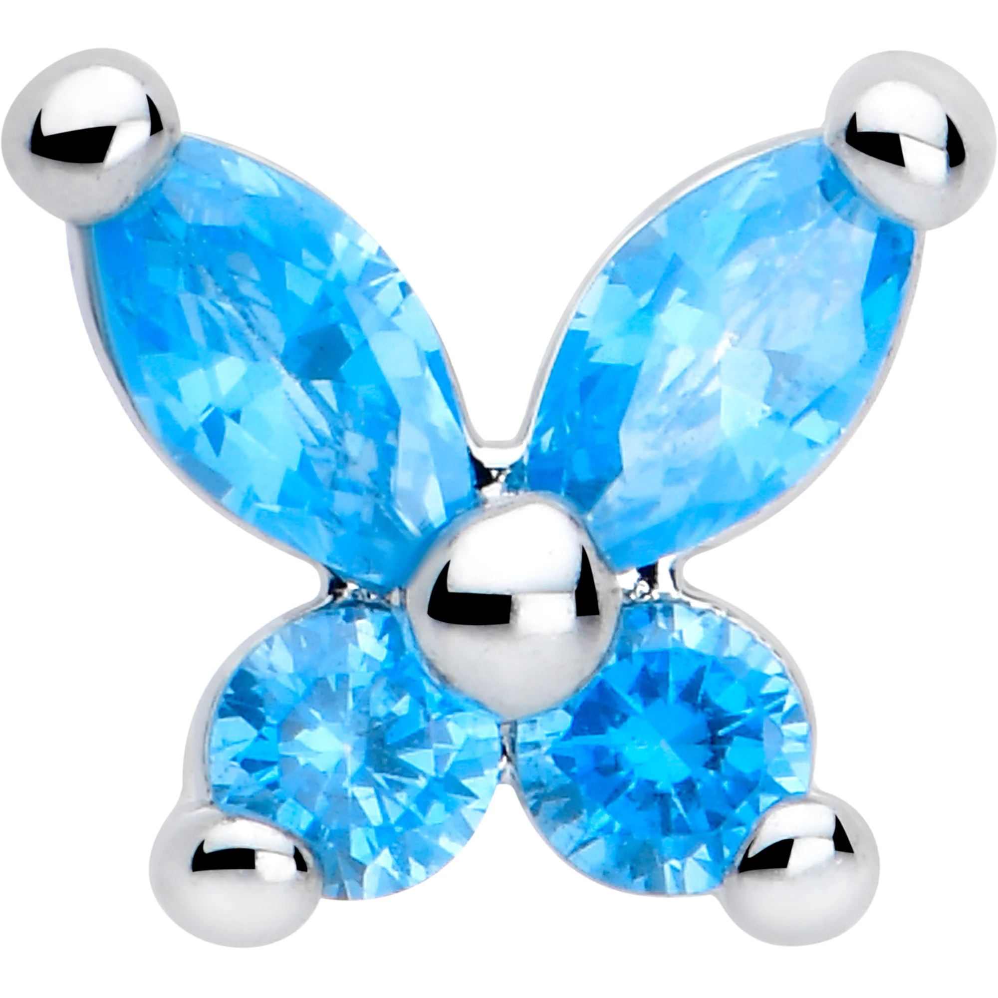 20G 7mm Blue CZ Gem Open Wing Butterfly L Shape Nose Ring - Image 3
