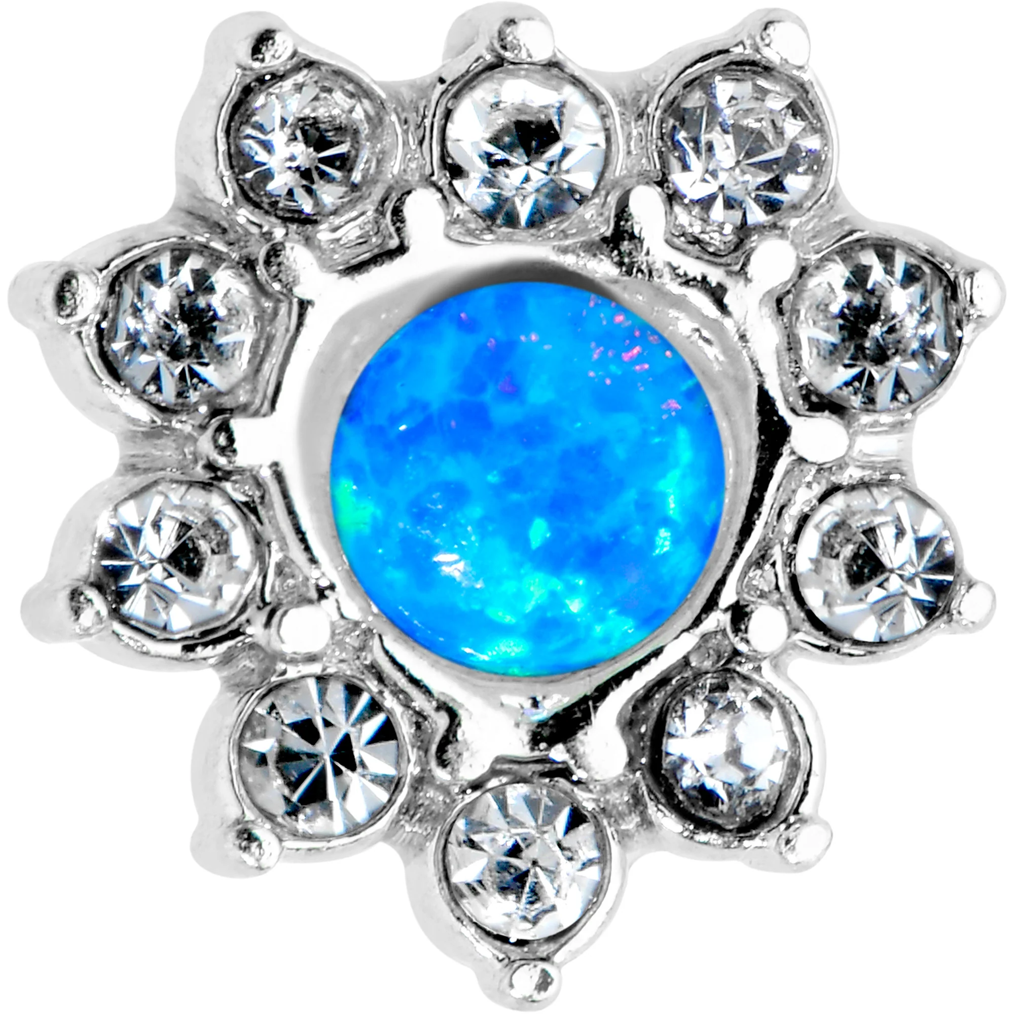 20G 7mm Blue Faux Opal Heart Sun L Shape Nose Ring - Image 2