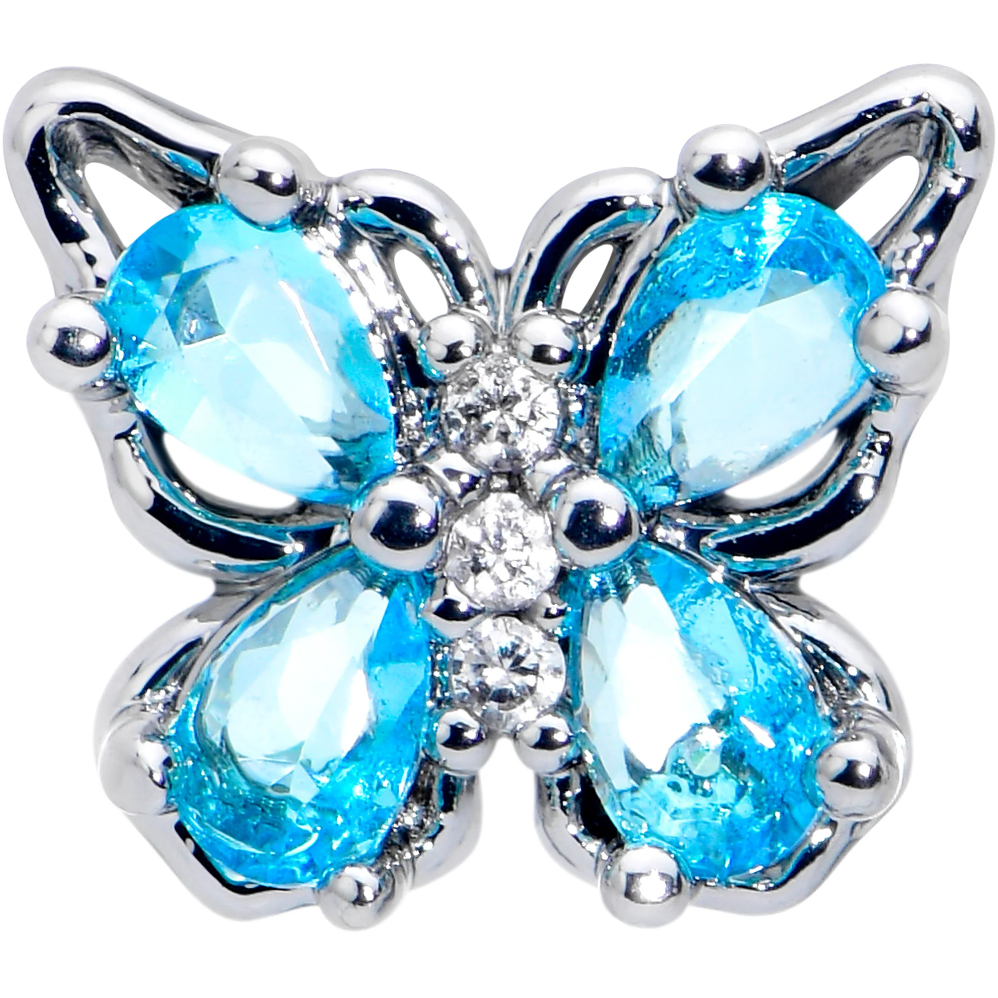 20G 7mm Blue Gem Baroque Beauty Butterfly Left Side Nose Screw - Image 2