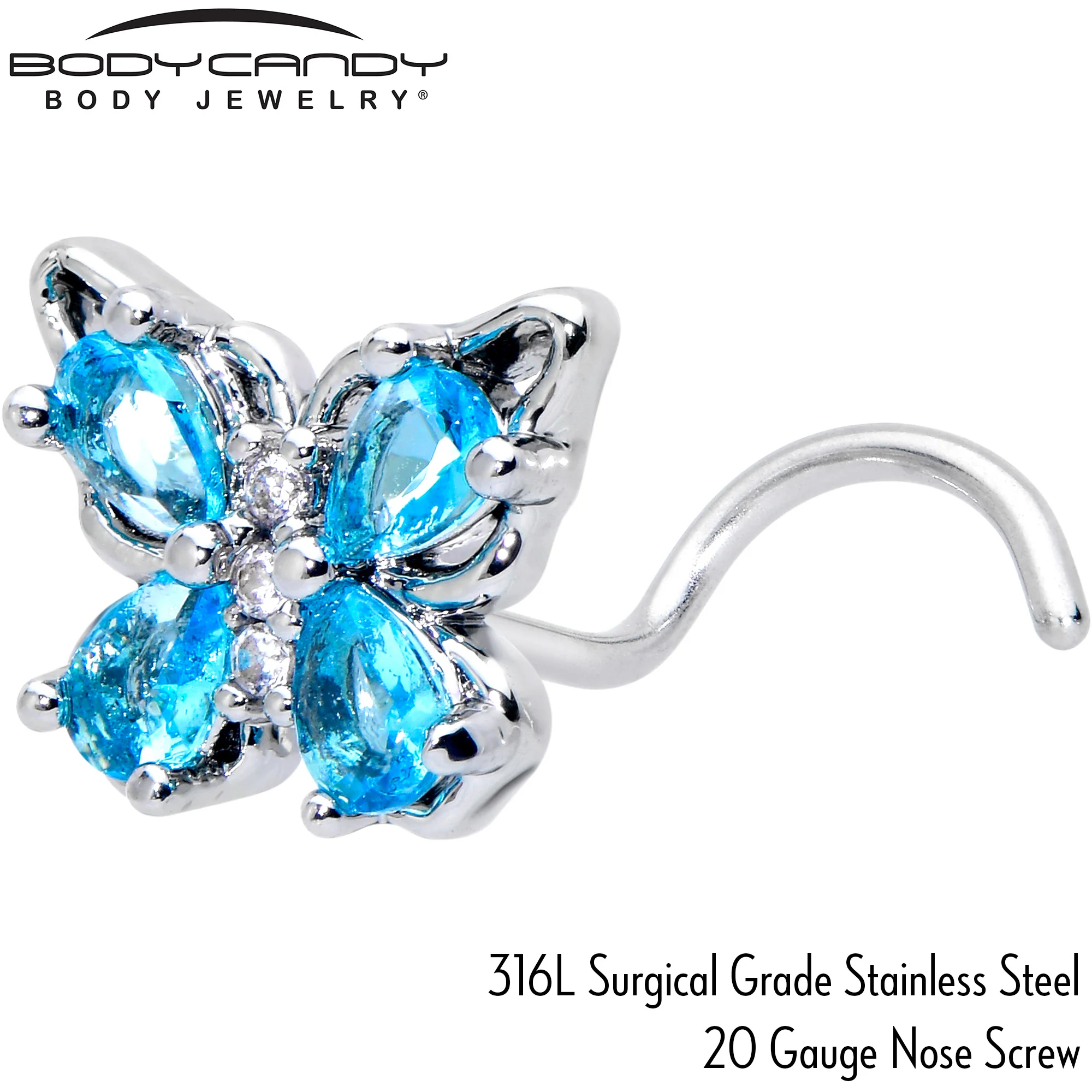 20G 7mm Blue Gem Baroque Beauty Butterfly Left Side Nose Screw - Image 5