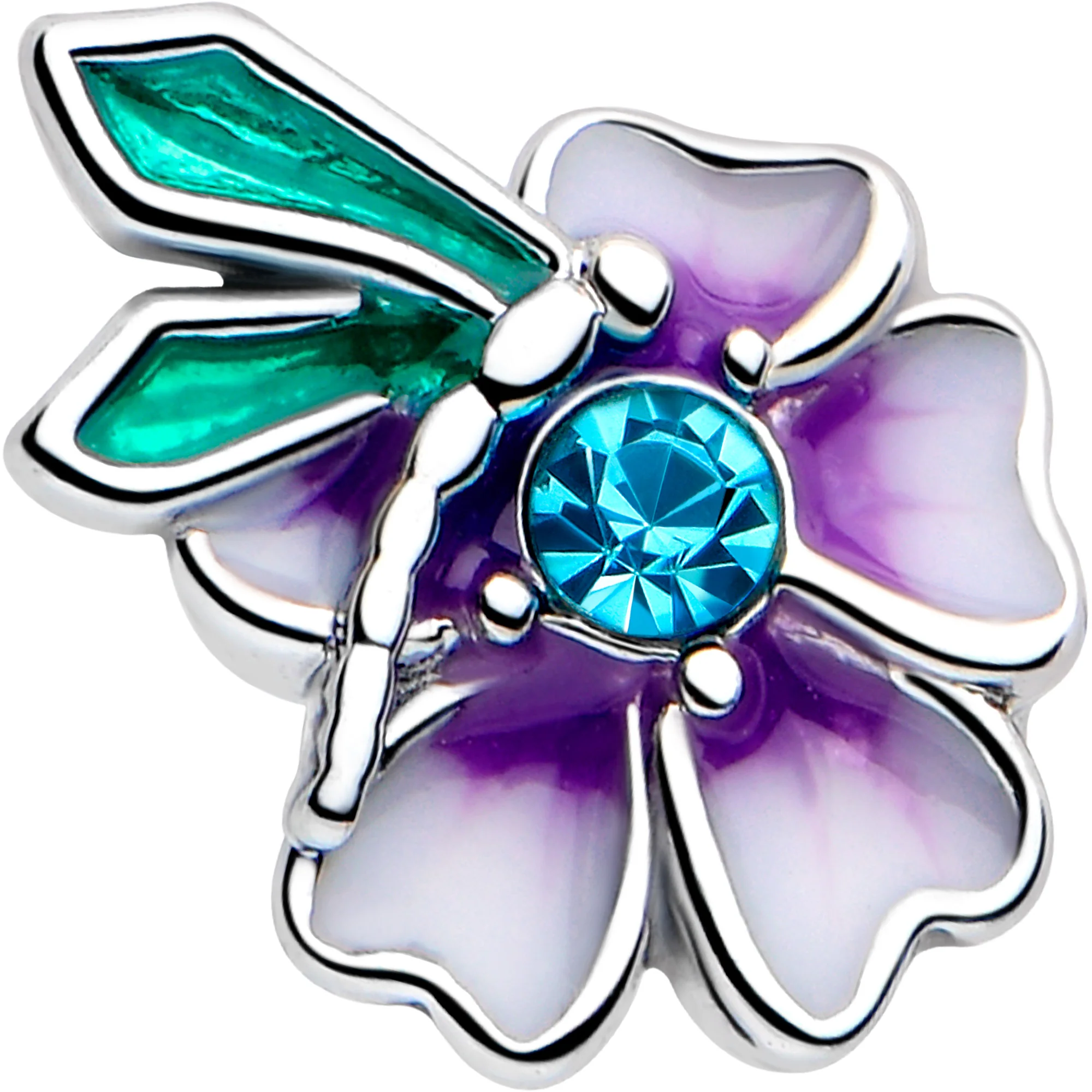 20G 7mm Blue Gem Faerie Flower Purple L Shape Nose Ring - Image 3