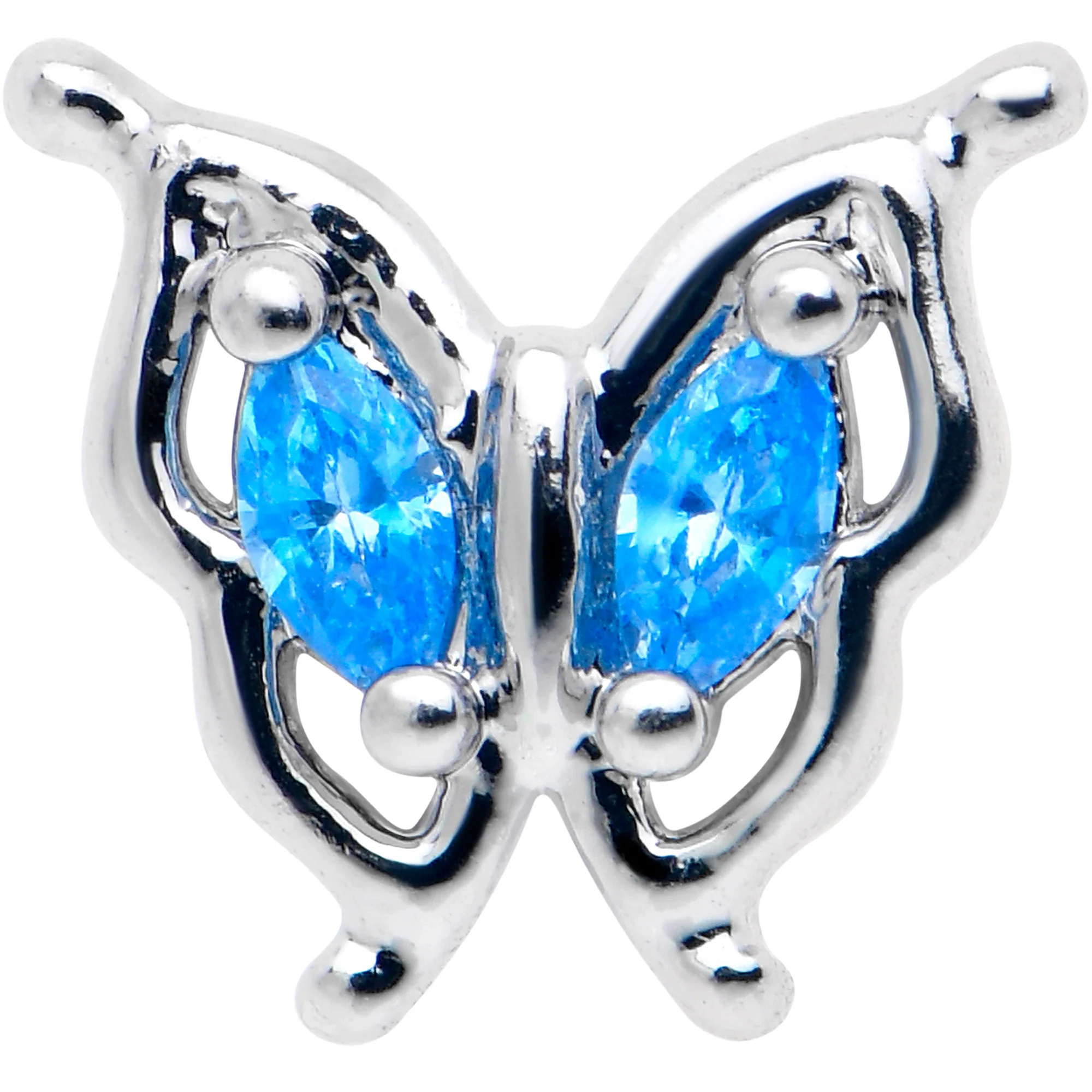 20G 7mm Blue Gem Fancy Fab Butterfly L Shape Nose Ring - Image 3