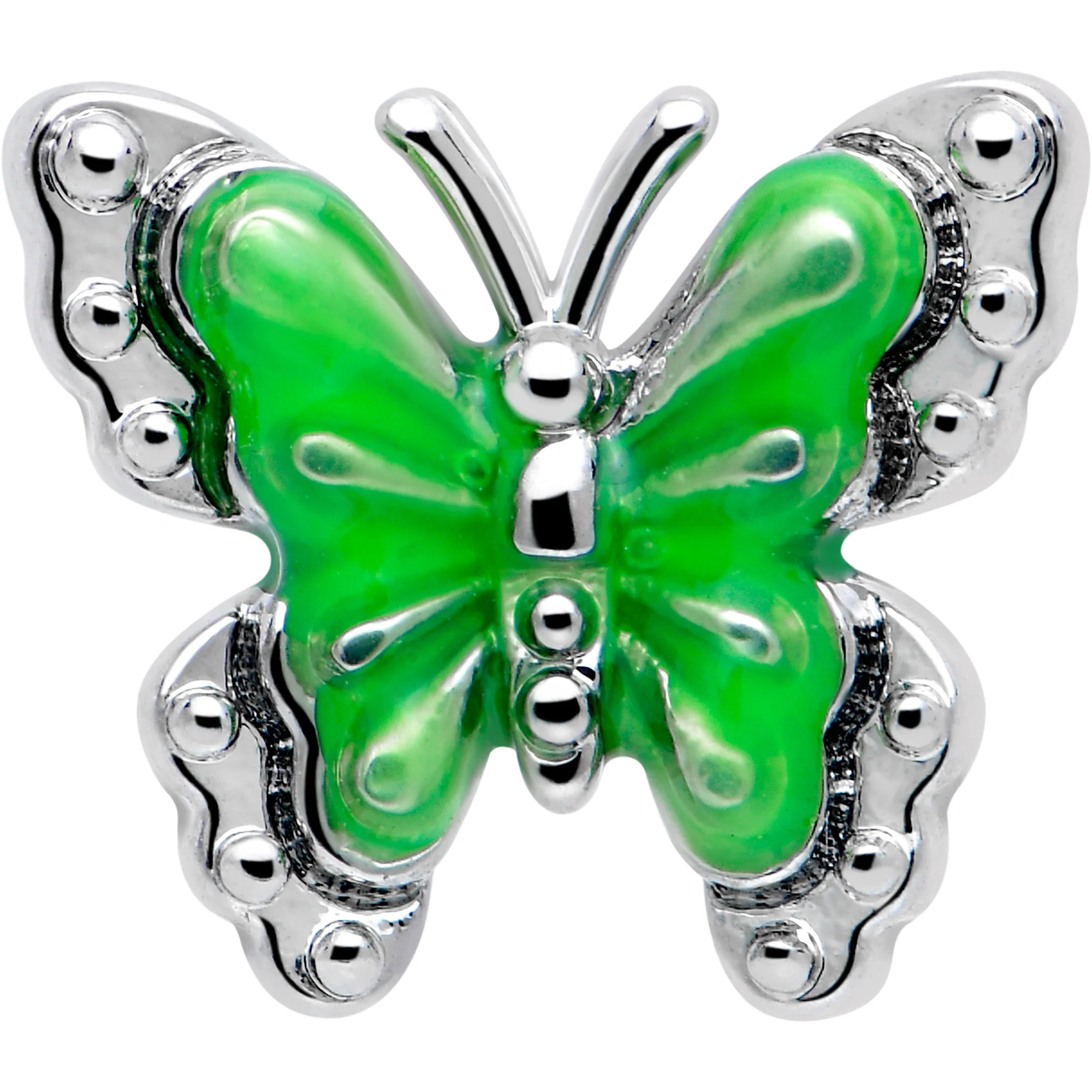 20G 7mm Butterfly Green Splash L Shape Nose Ring - Image 3
