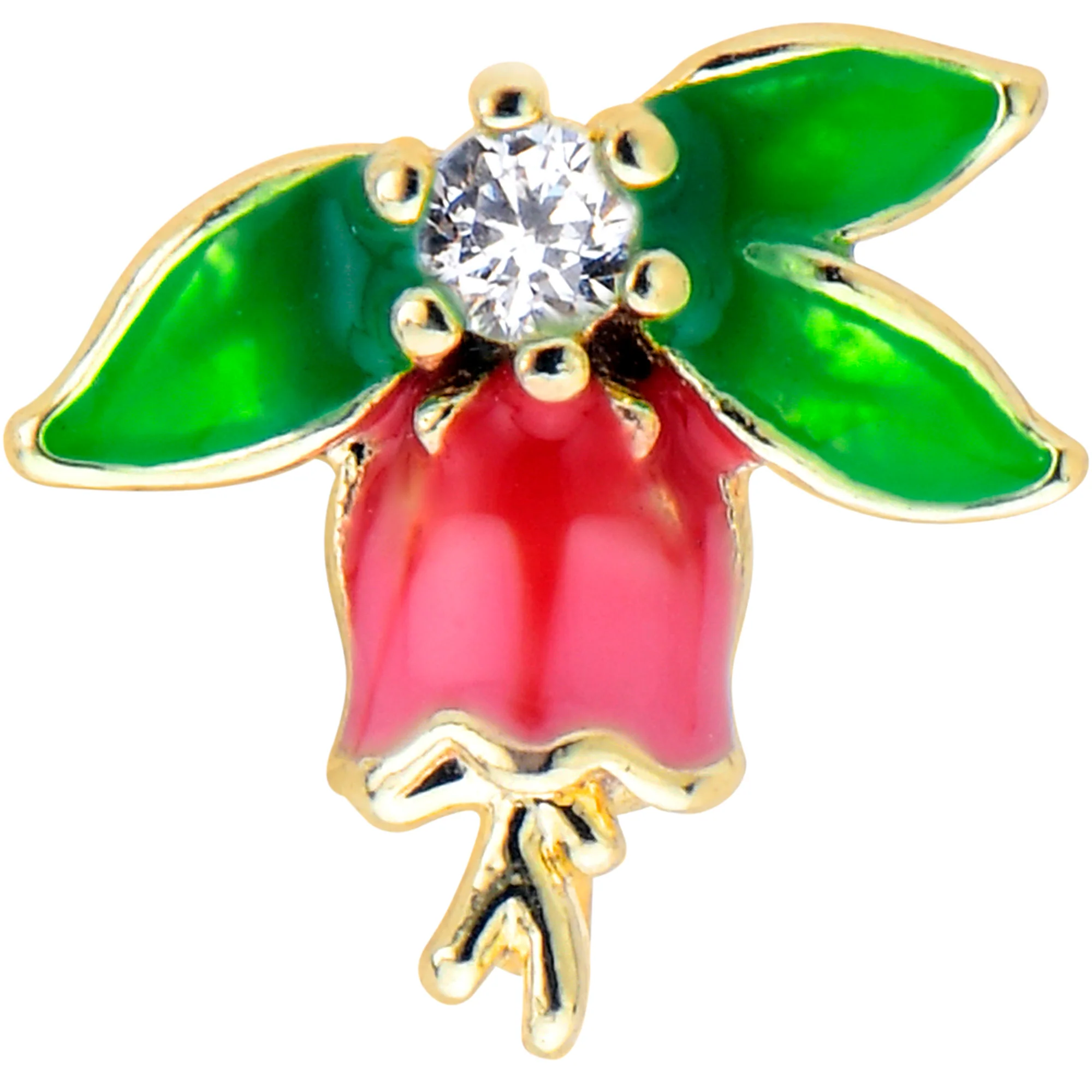 20G 7mm Clear CZ Gem Bell Flower L Shape Nose Ring - Image 2