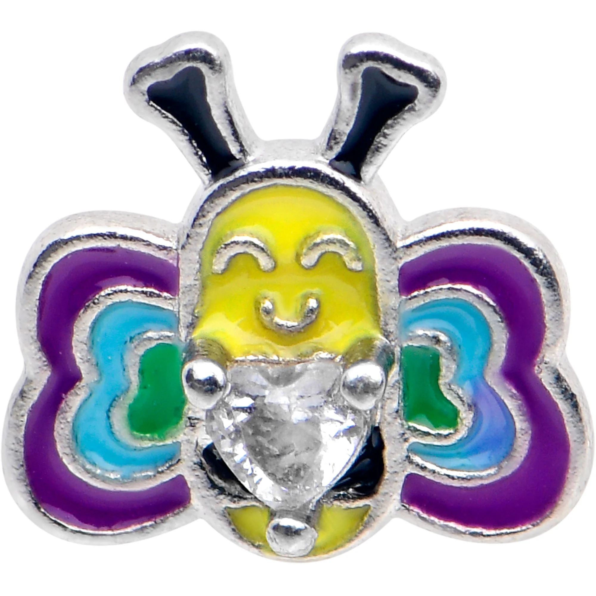 20G 7mm Clear CZ Gem Butterfly Love Bug L Shape Nose Ring - Image 2