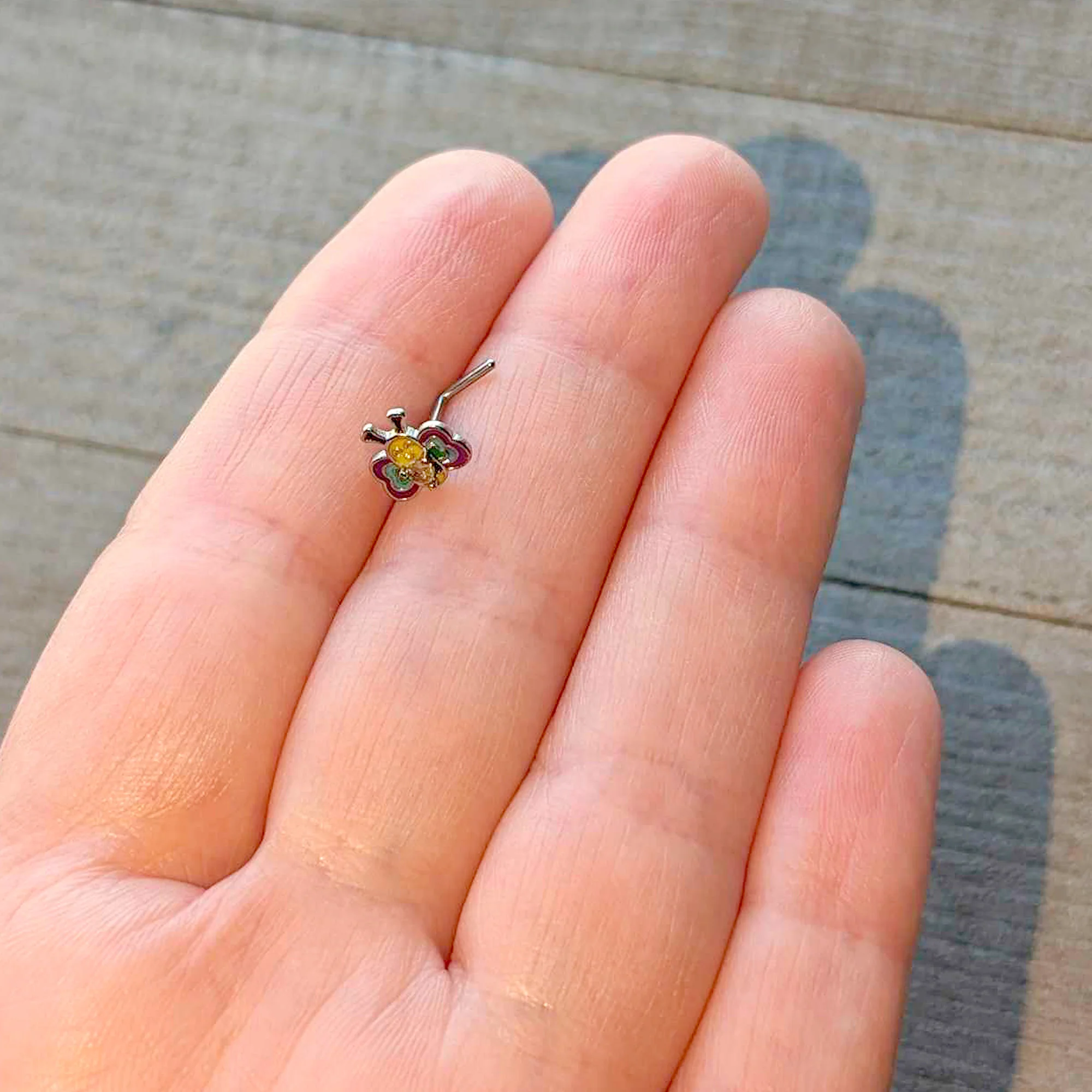 20G 7mm Clear CZ Gem Butterfly Love Bug L Shape Nose Ring - Image 4