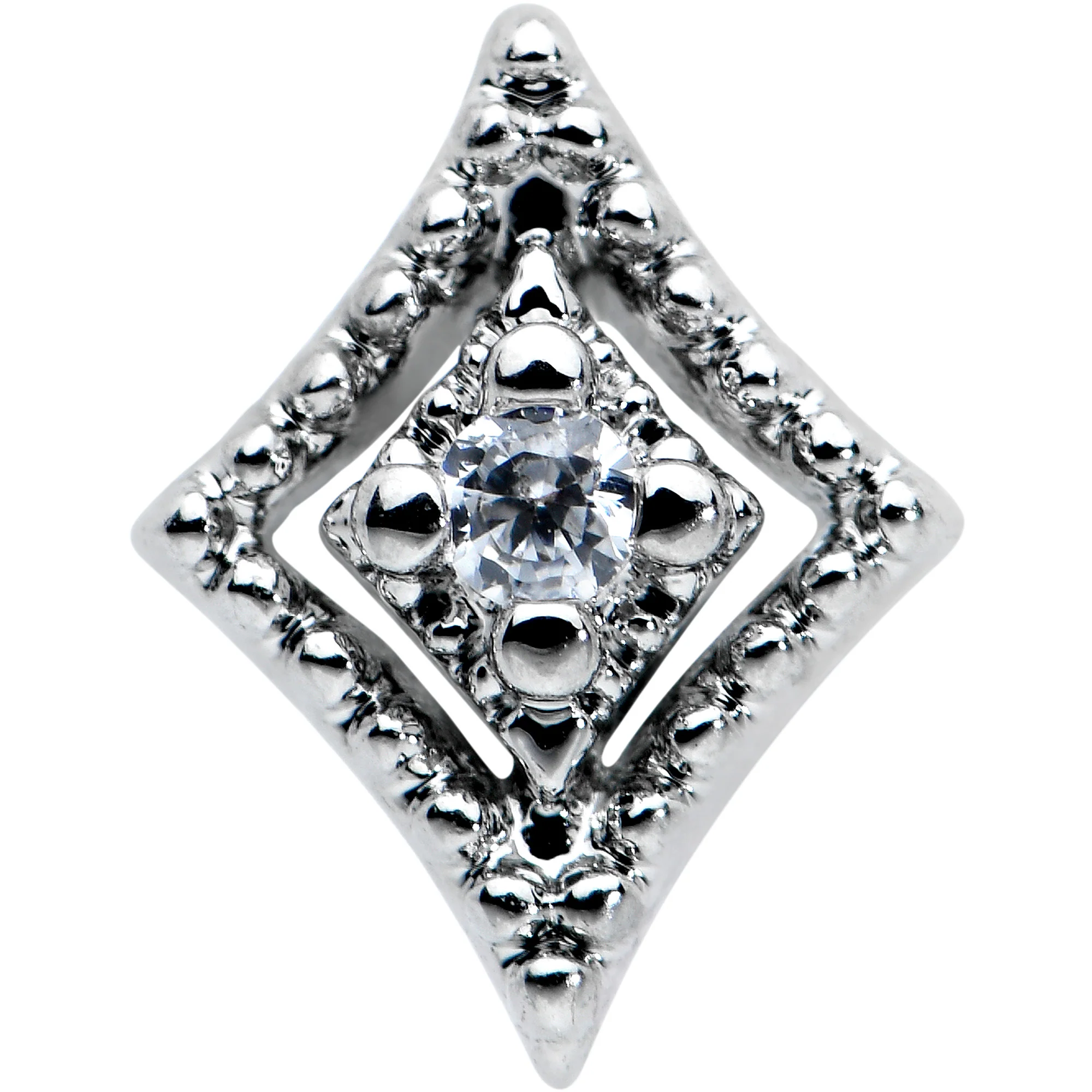 20G 7mm Clear CZ Gem Deco Texture Rhombus L Shape Nose Ring - Image 2